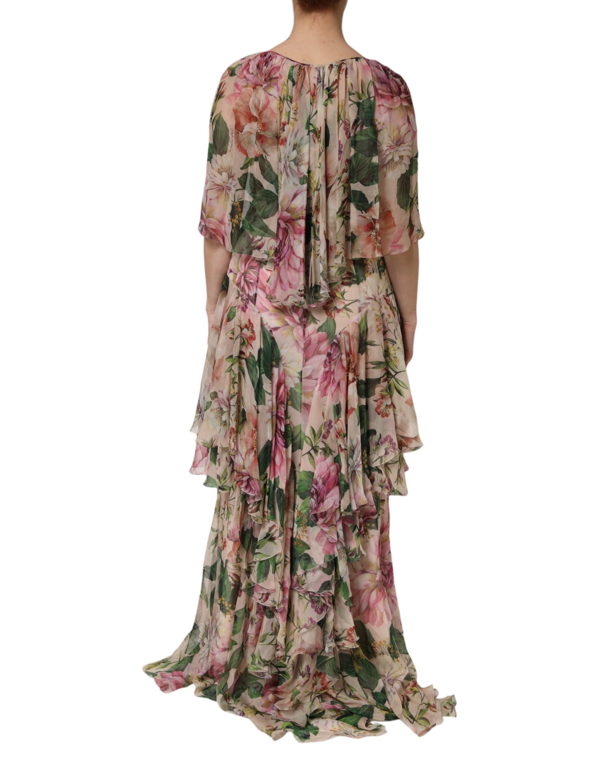 Dolce & Gabbana Multicolored Floral Tiered Silk Maxi Dress-4