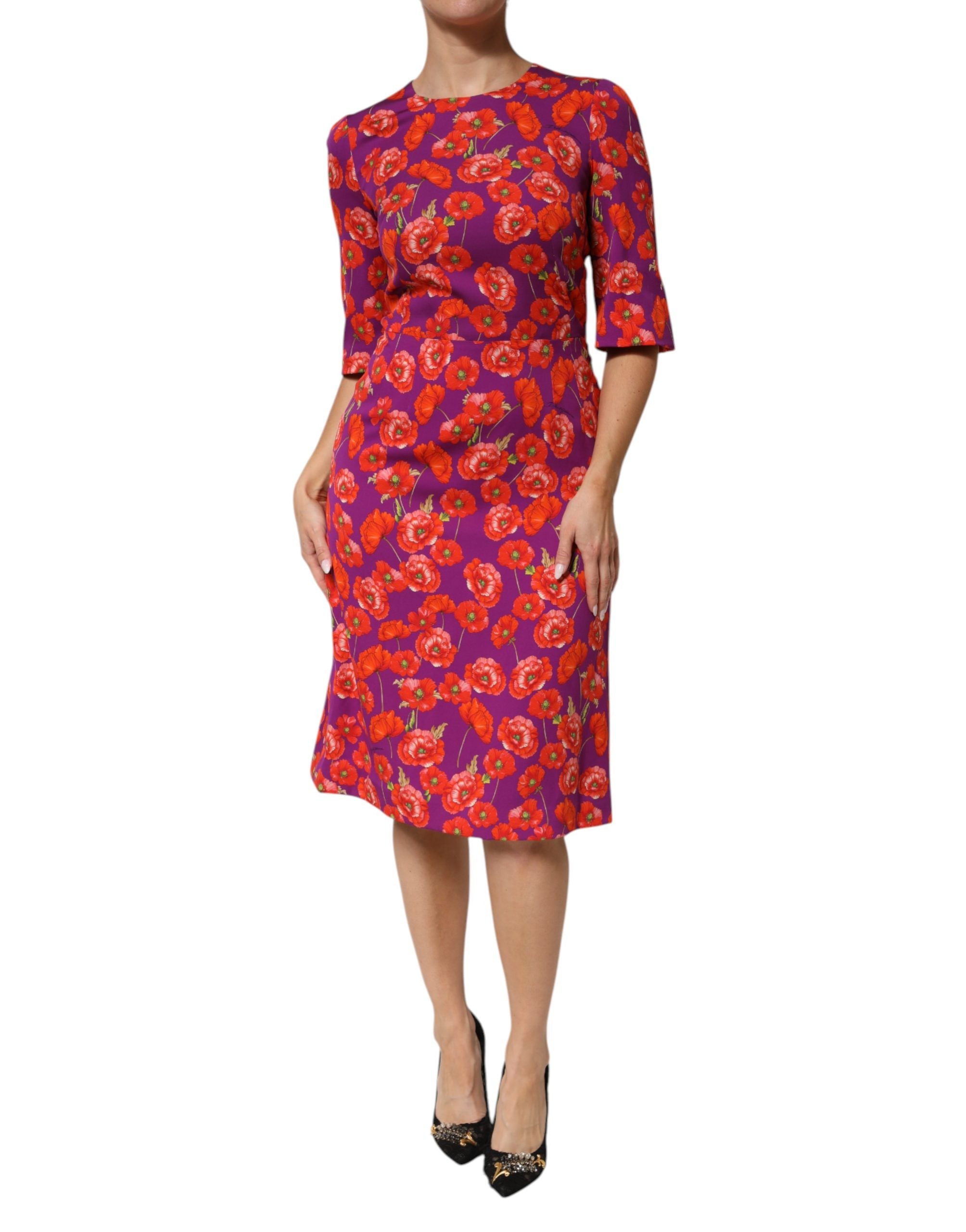 Dolce & Gabbana Purple Silk Floral Print Midi Dress-2