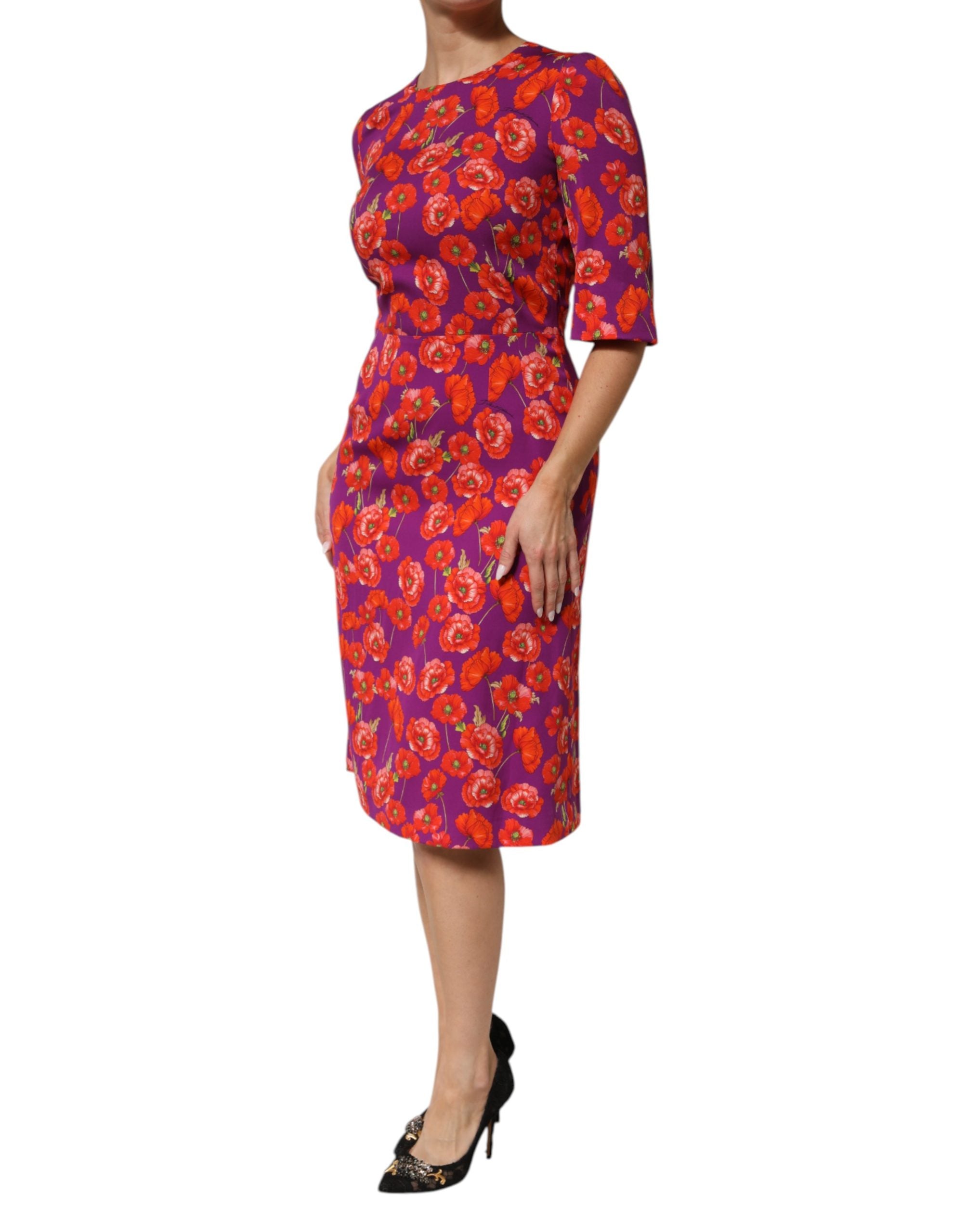 Dolce & Gabbana Purple Silk Floral Print Midi Dress-3