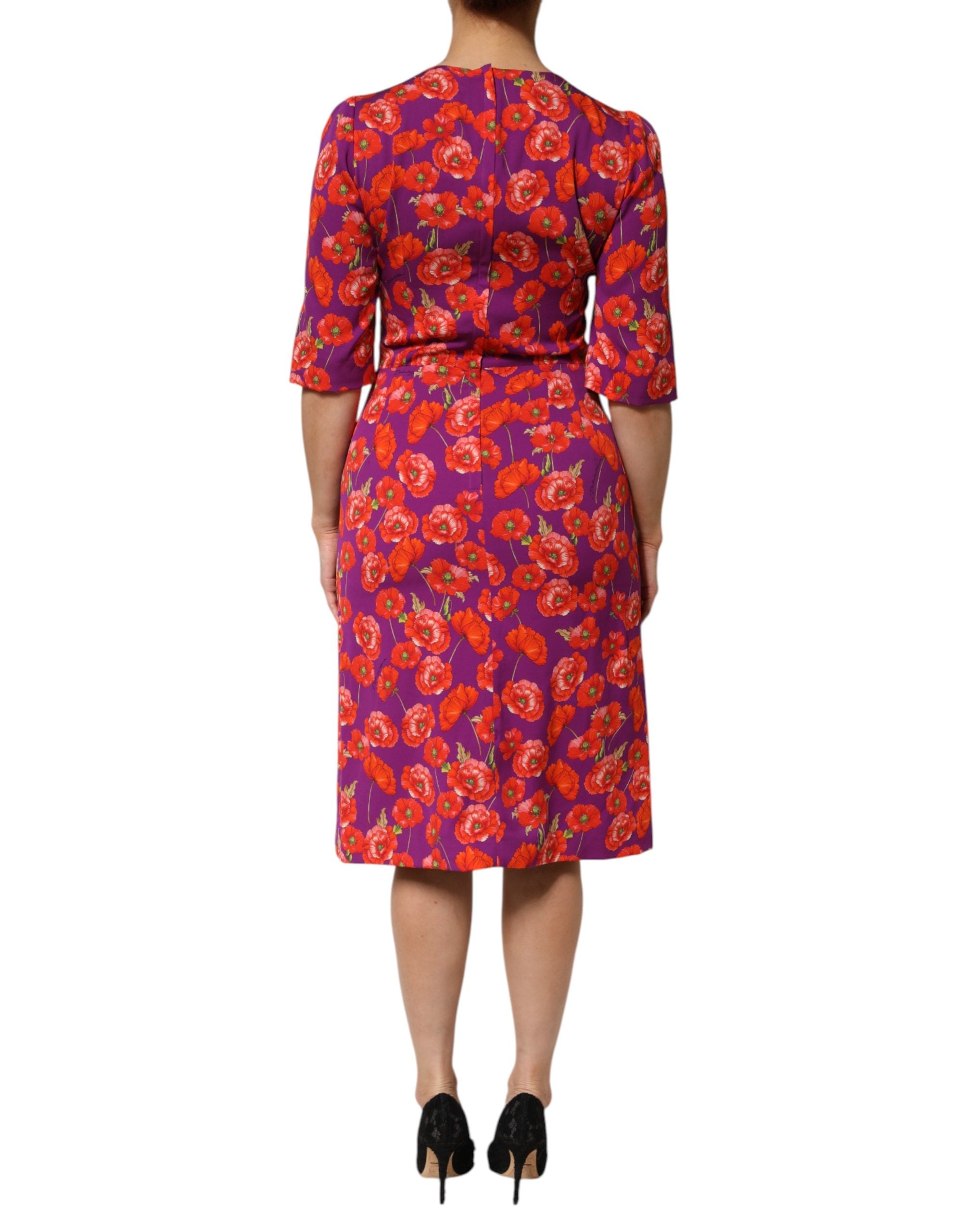 Dolce & Gabbana Purple Silk Floral Print Midi Dress-4