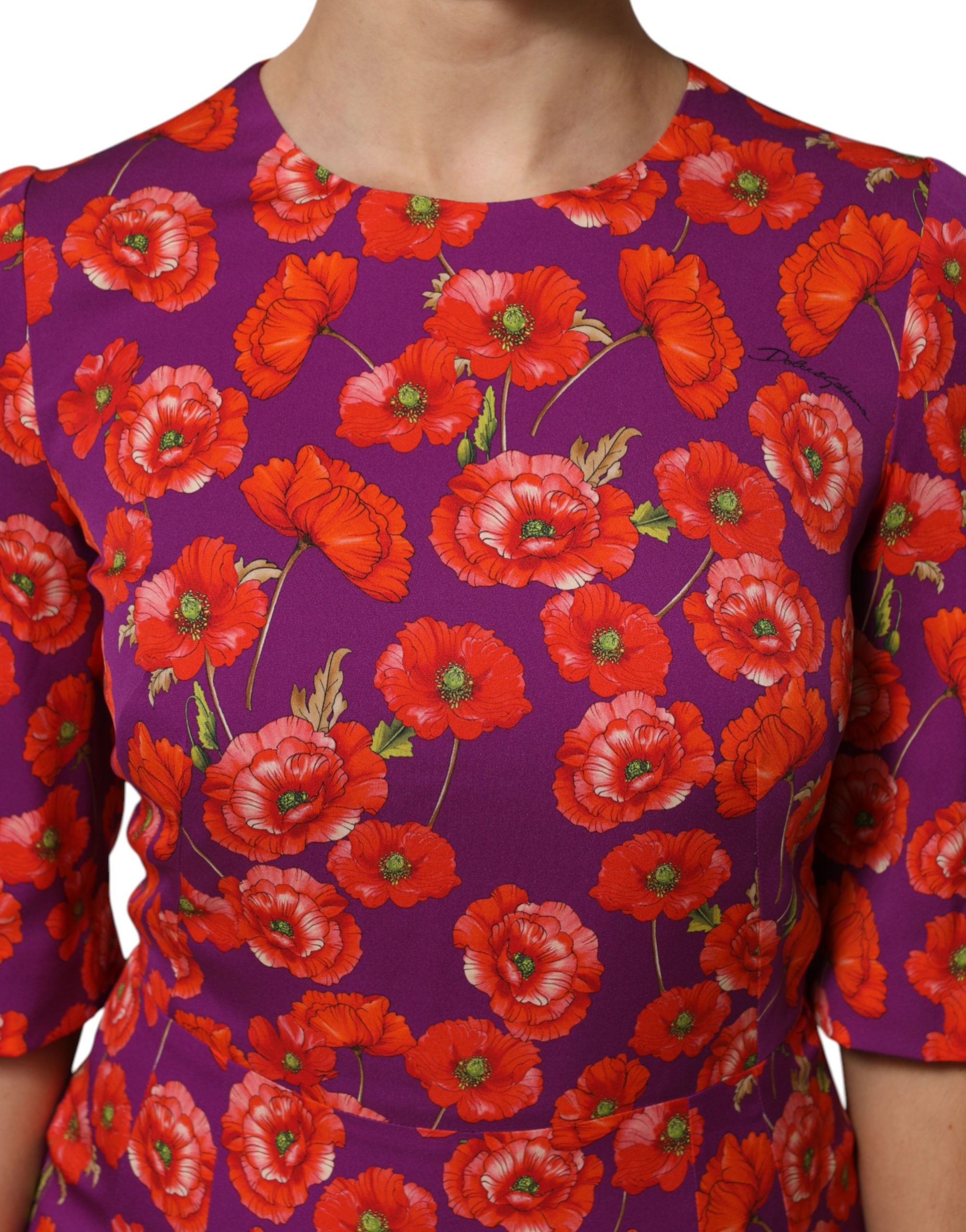 Dolce & Gabbana Purple Silk Floral Print Midi Dress-5