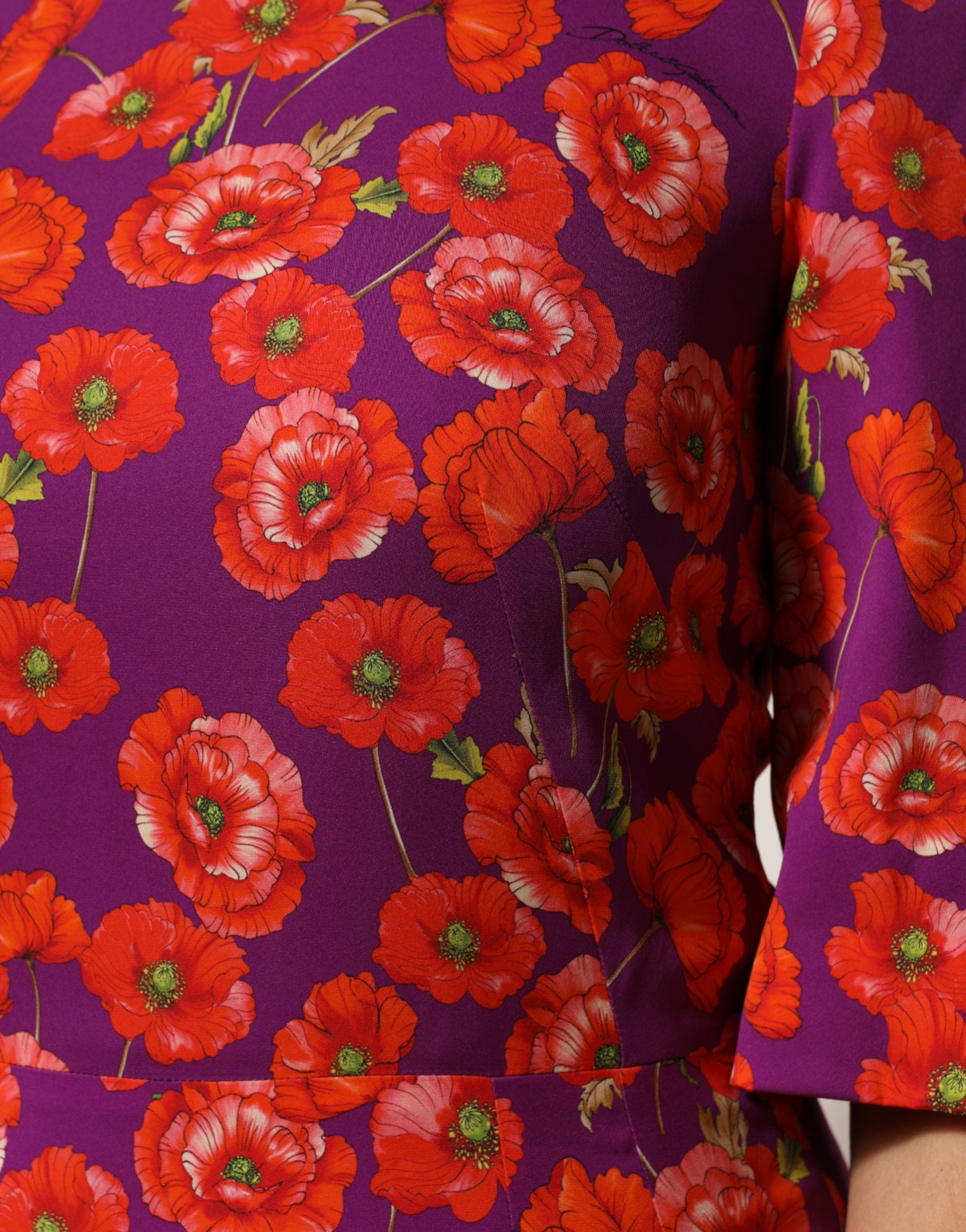 Dolce & Gabbana Purple Silk Floral Print Midi Dress-6