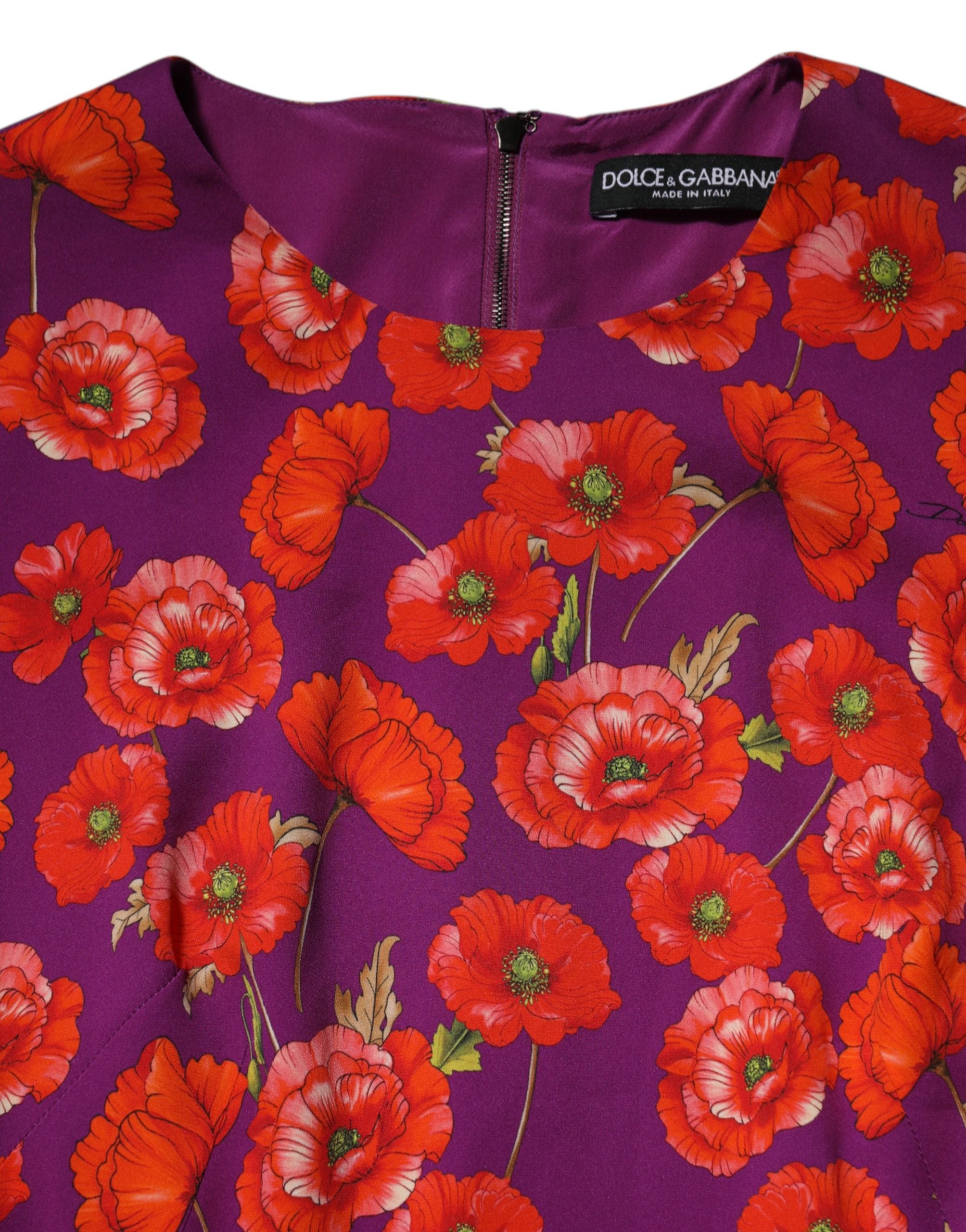 Dolce & Gabbana Purple Silk Floral Print Midi Dress-7