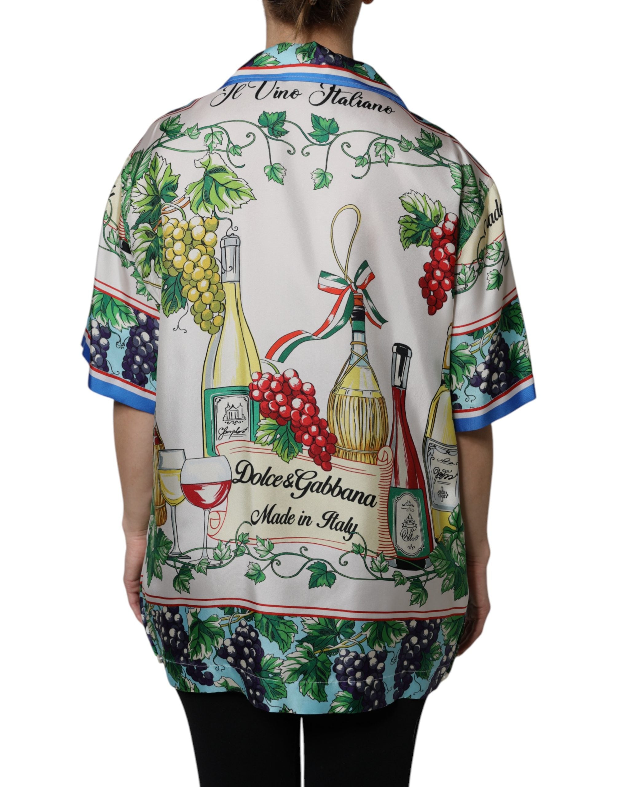Dolce & Gabbana Short-Sleeved Silk Top with Multicolor Food Print-4