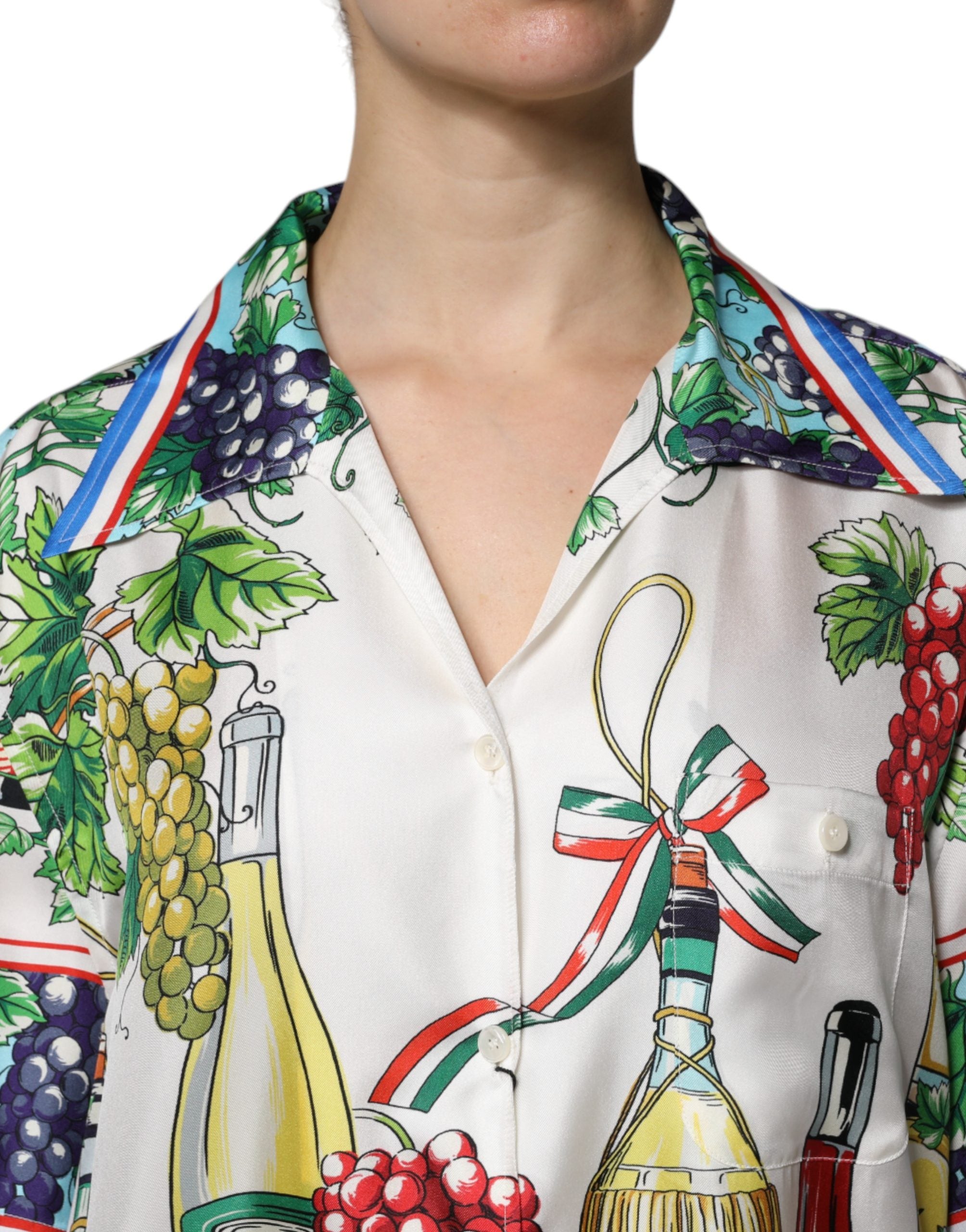 Dolce & Gabbana Short-Sleeved Silk Top with Multicolor Food Print-5