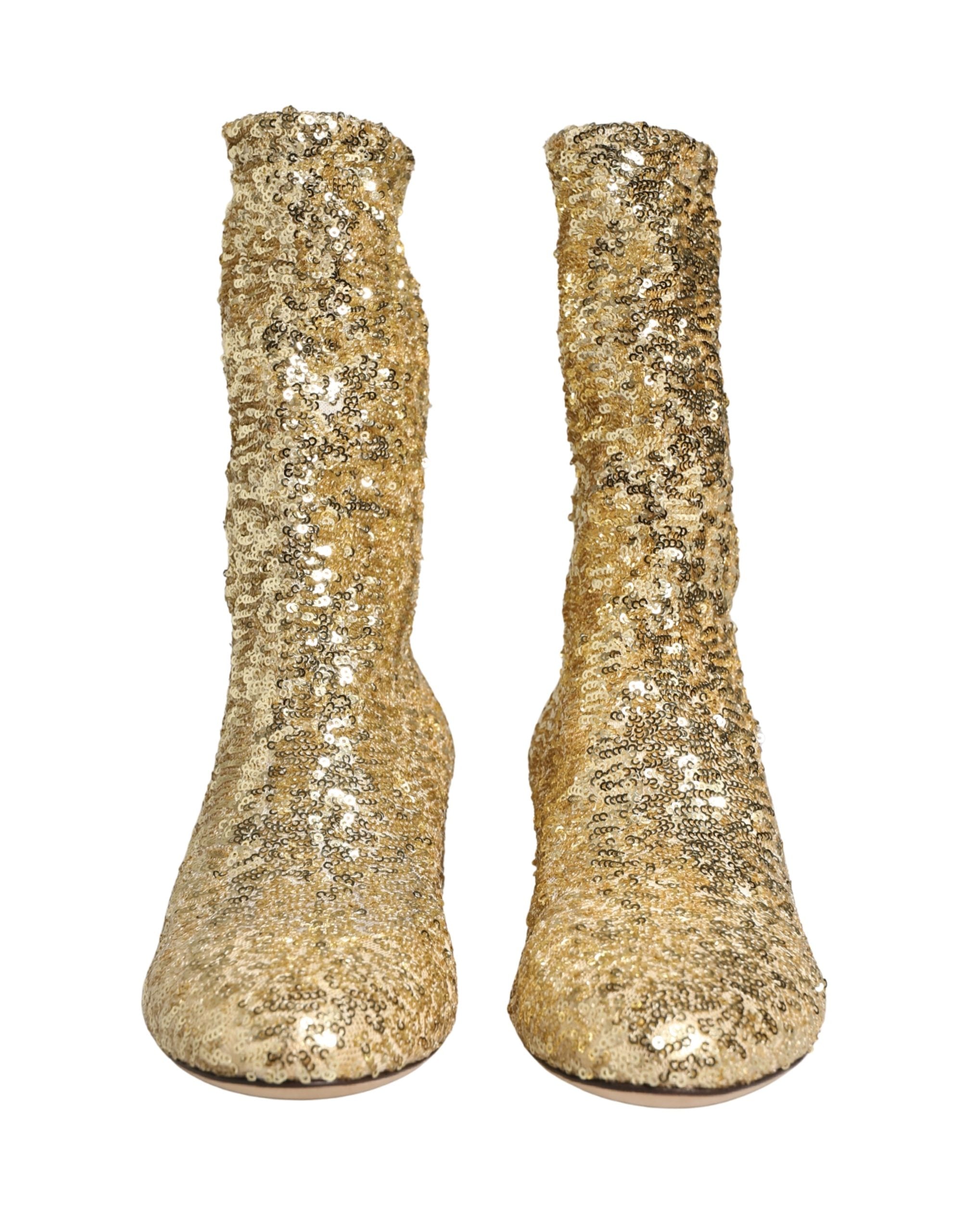 Dolce & Gabbana Short Boots with Gold Sequins and Stretch-3