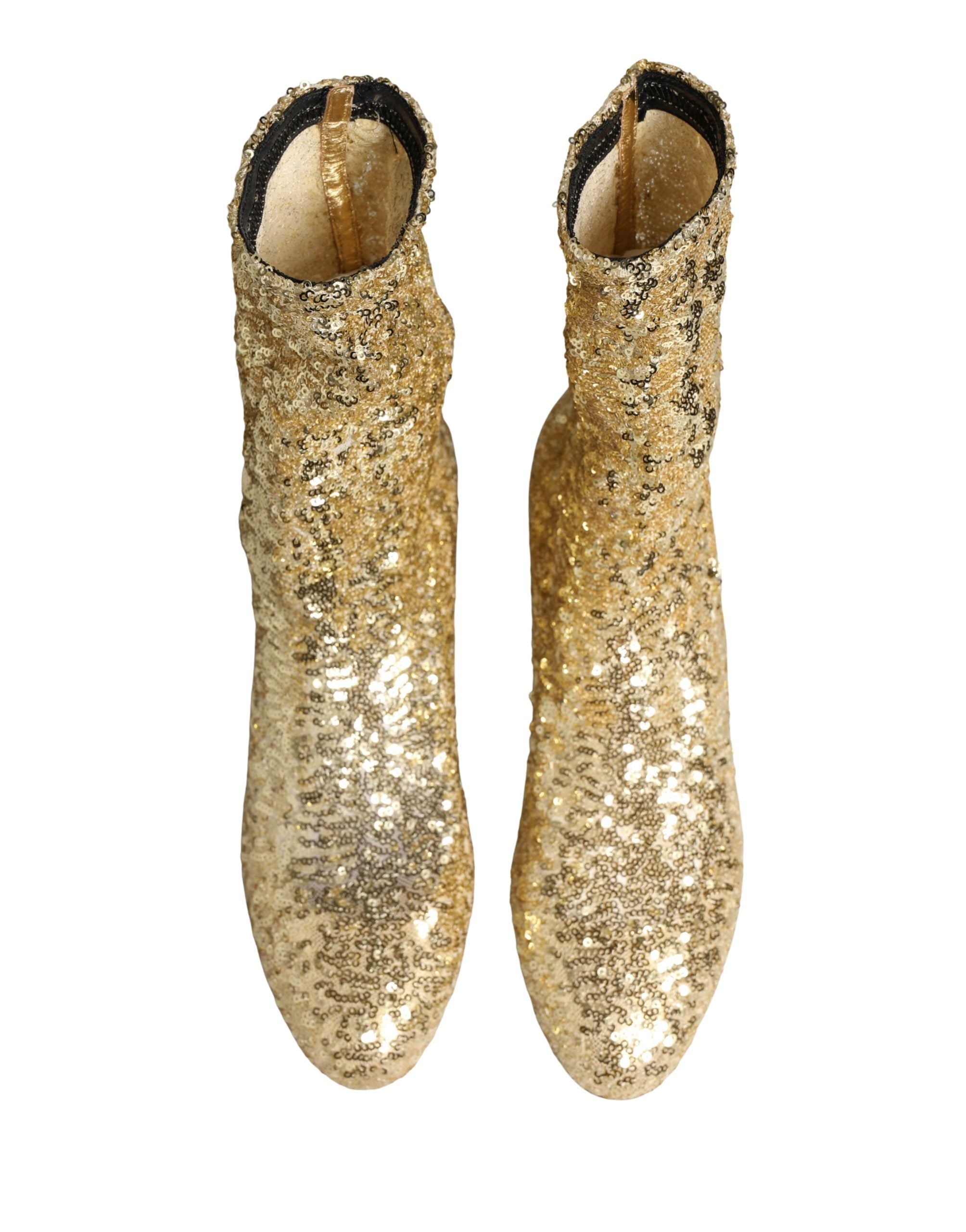 Dolce & Gabbana Short Boots with Gold Sequins and Stretch-4