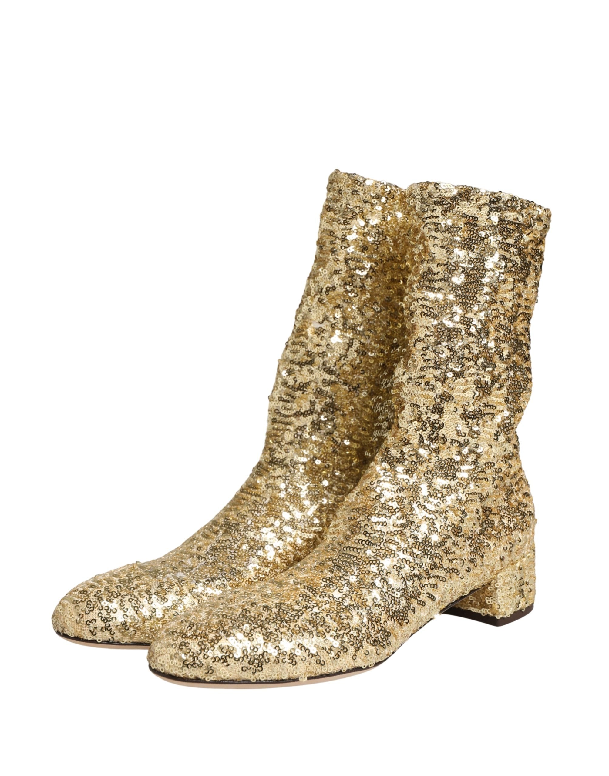 Dolce & Gabbana Short Boots with Gold Sequins and Stretch-5