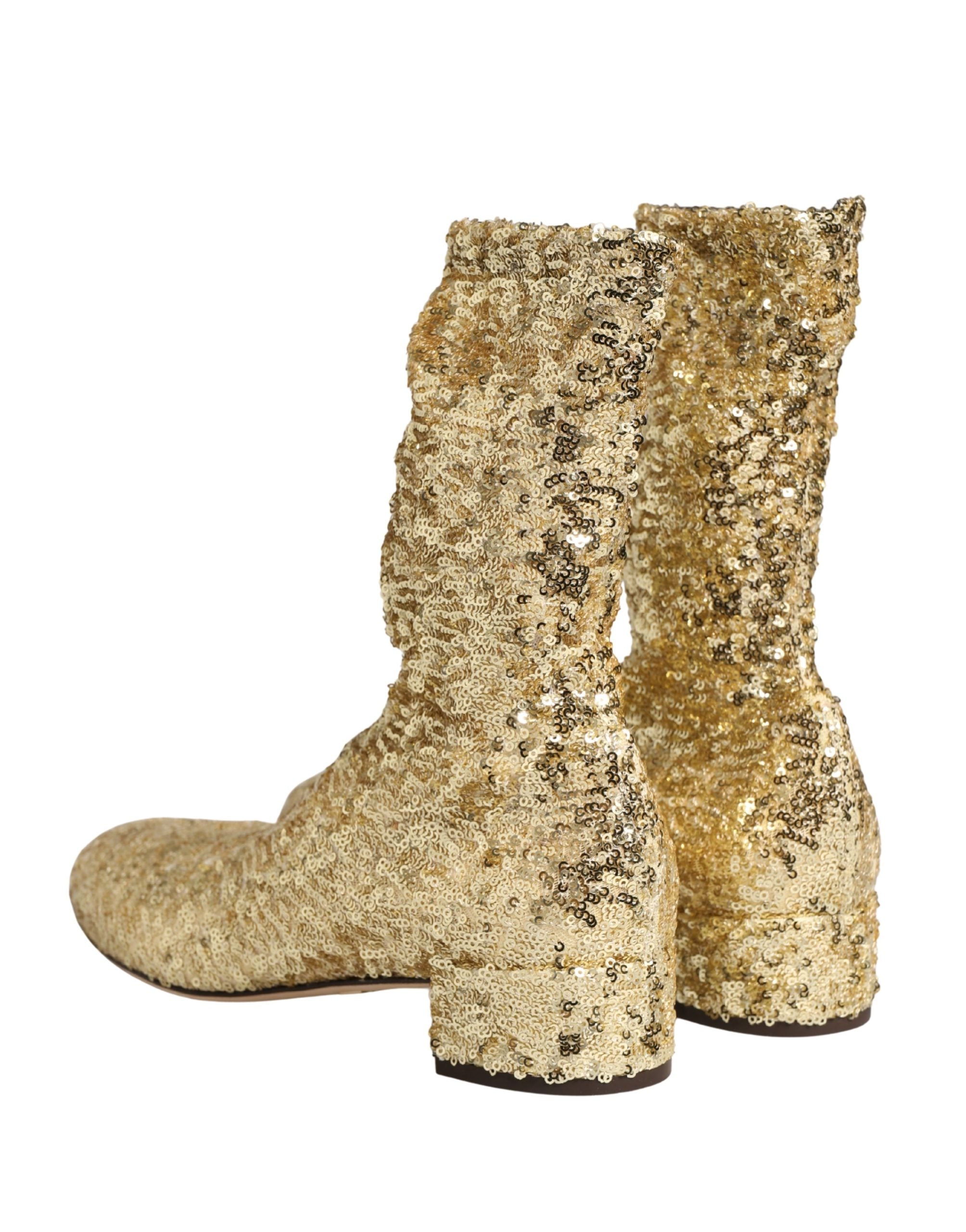 Dolce & Gabbana Short Boots with Gold Sequins and Stretch-6