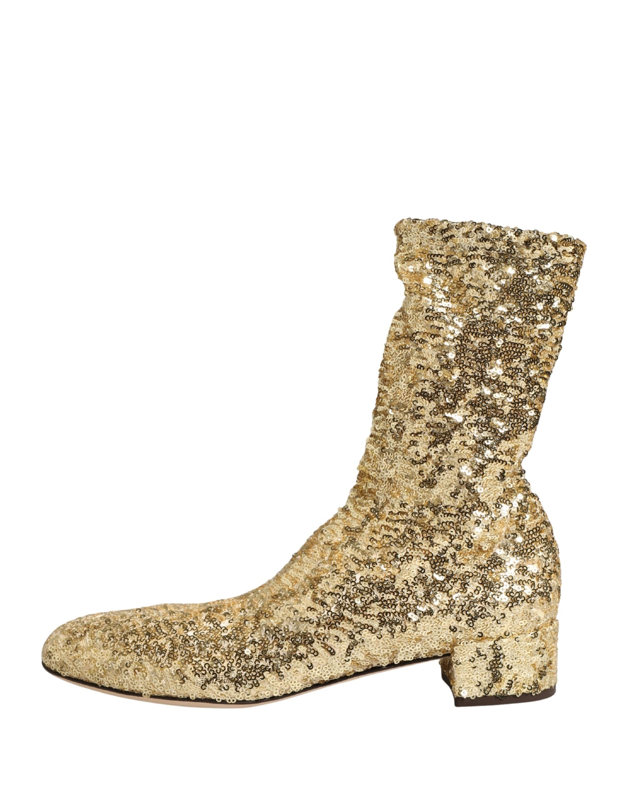 Dolce & Gabbana Short Boots with Gold Sequins and Stretch-7