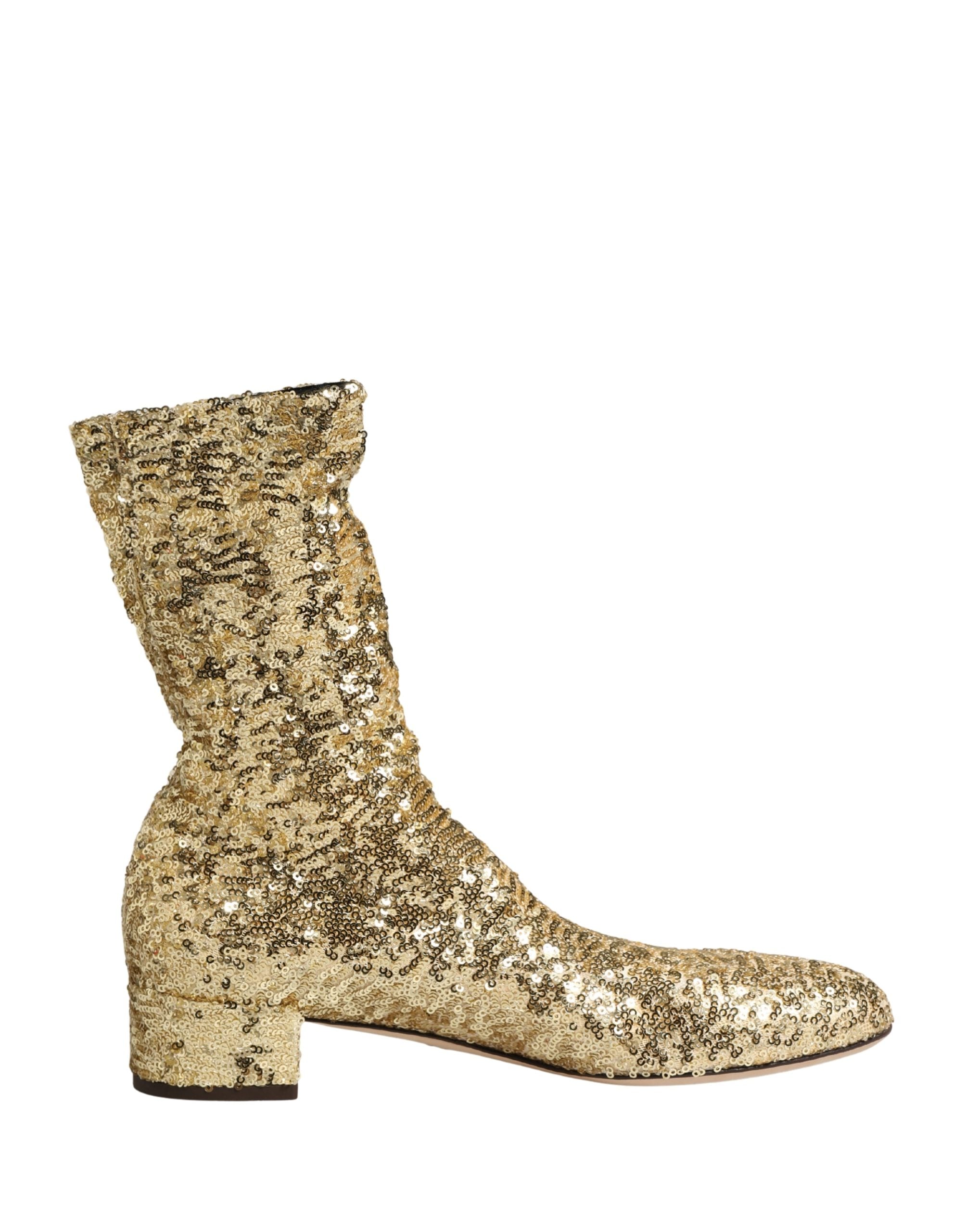Dolce & Gabbana Short Boots with Gold Sequins and Stretch-1