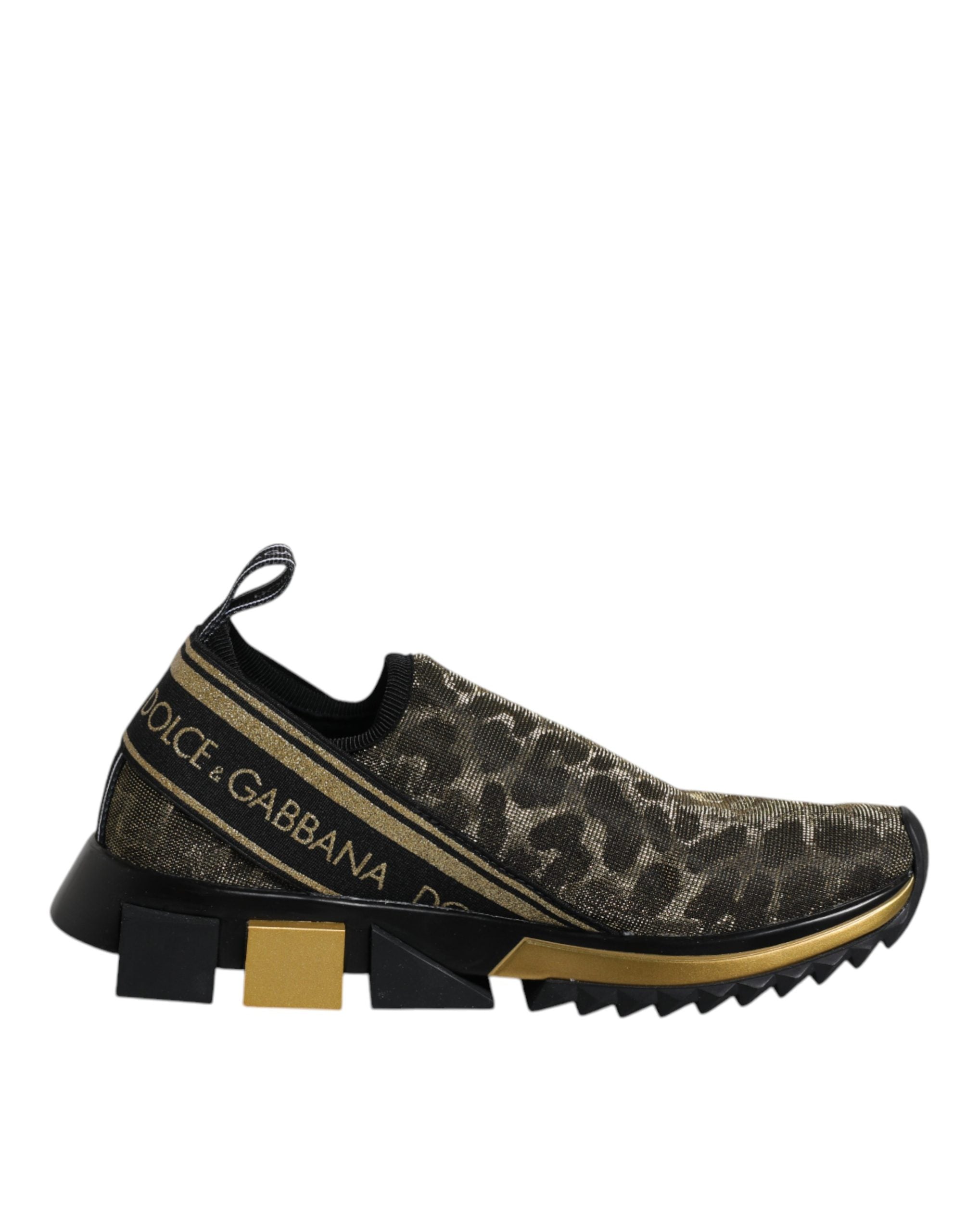 Dolce & Gabbana Goldfarbene Glitzer-Leopard-Sneaker "Sorrento"-1