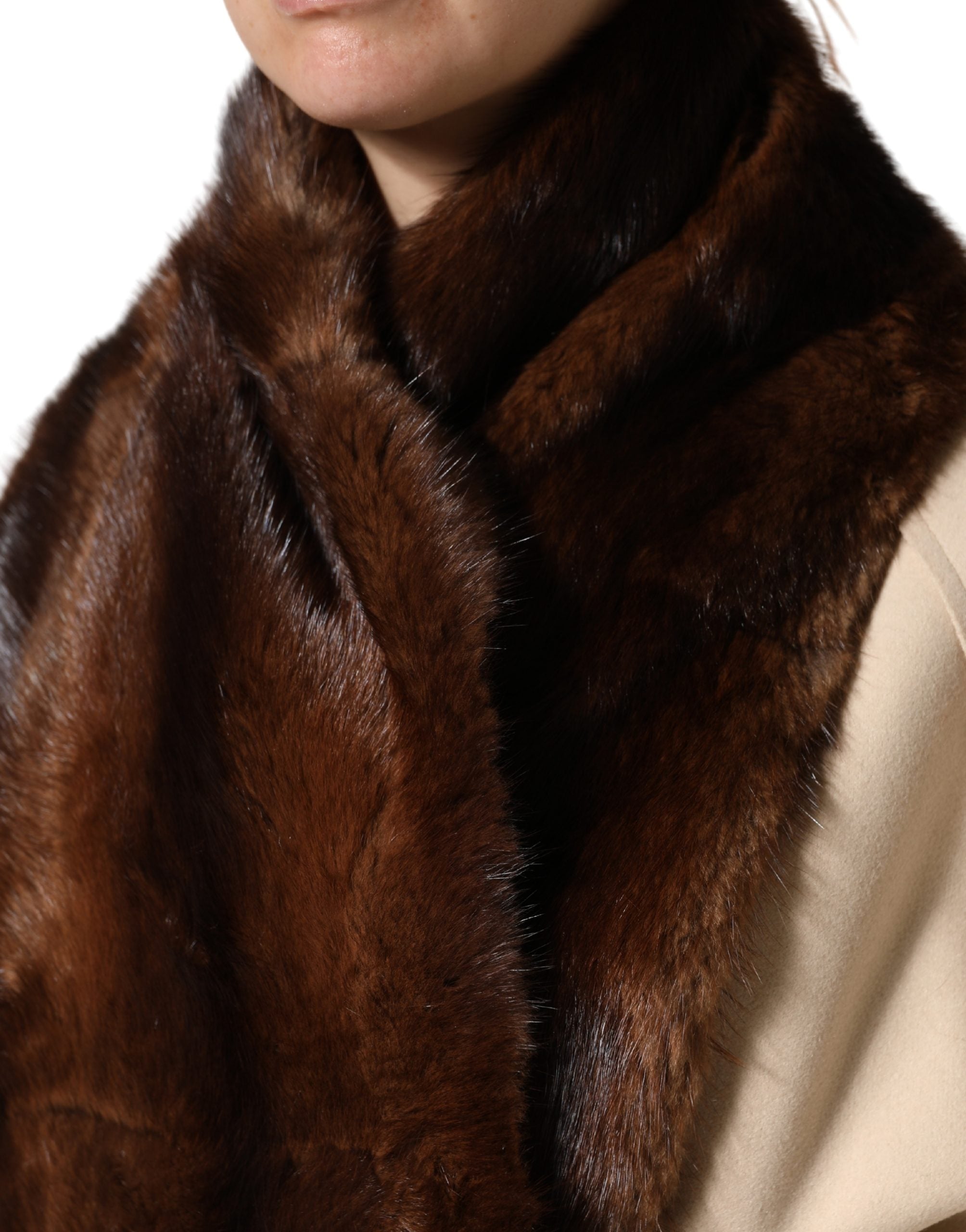 Dolce & Gabbana Black-brown striped fur scarf wrap scarf-4