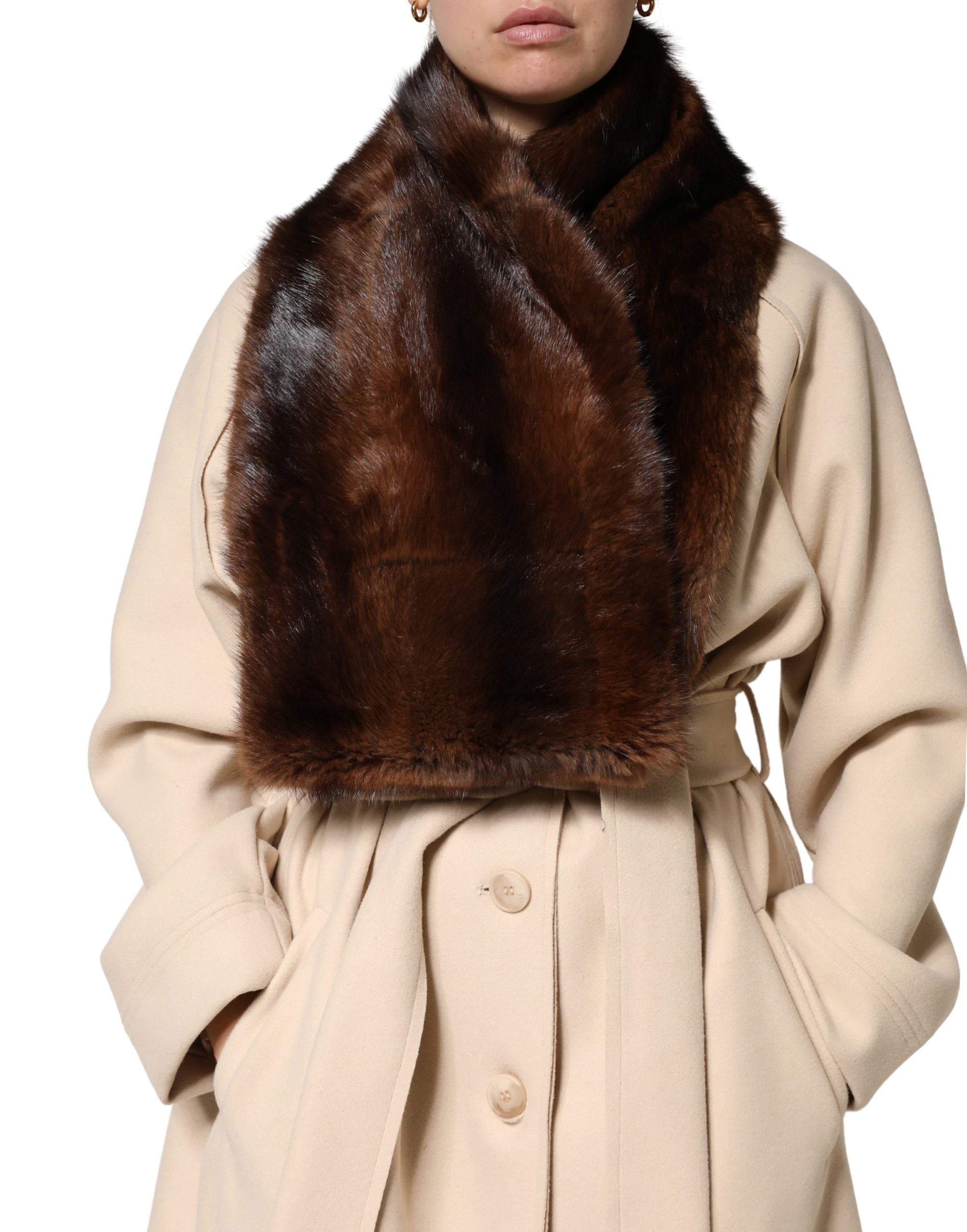 Dolce & Gabbana Black-brown striped fur scarf wrap scarf-1