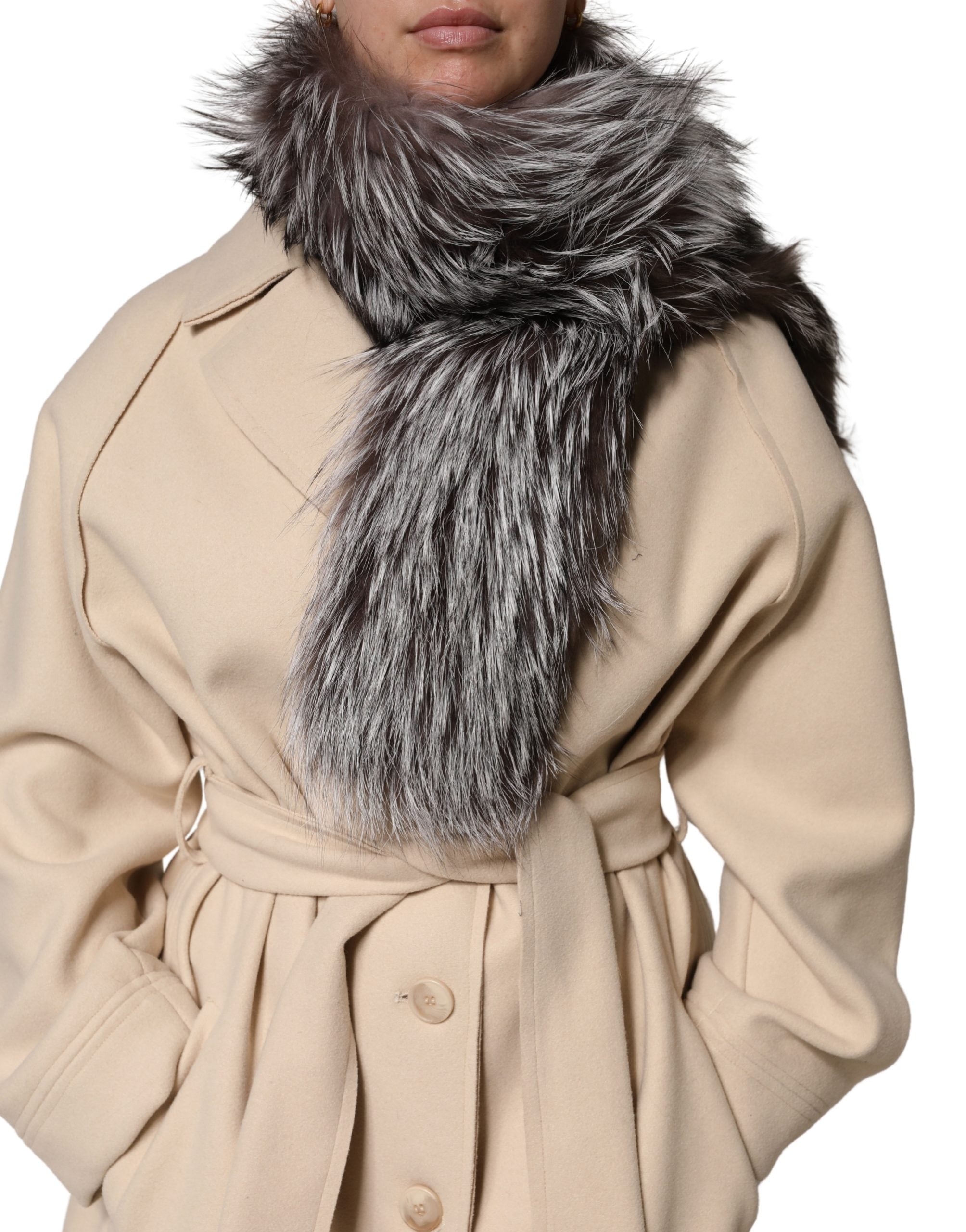 Dolce & Gabbana Grey Fox Fur Neck Wrap Warm Winter Scarf-1