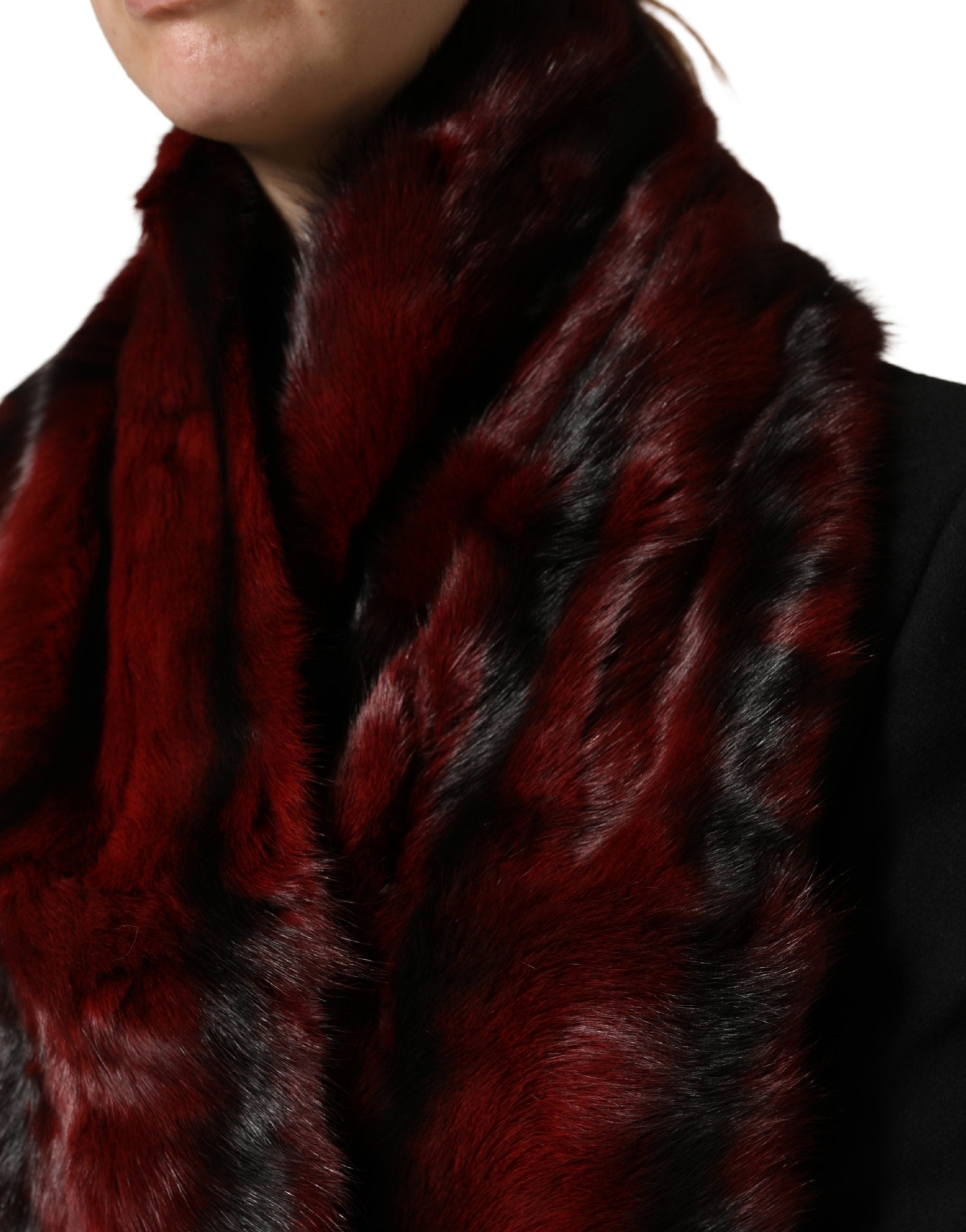 Dolce & Gabbana Schwarz Rot Gestreifter Pelz Schal Hals Wrap Schal-4