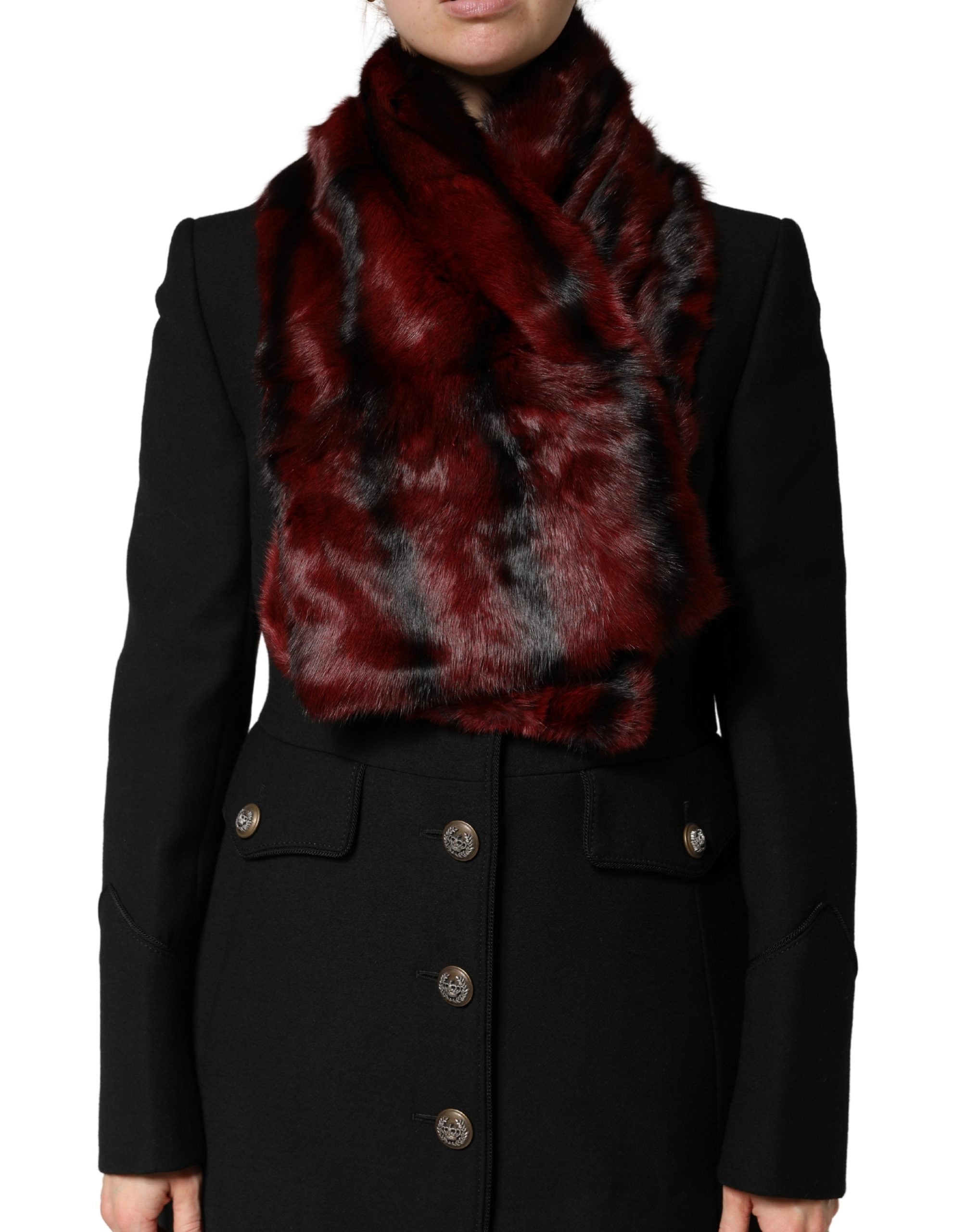 Dolce & Gabbana Schwarz Rot Gestreifter Pelz Schal Hals Wrap Schal-1