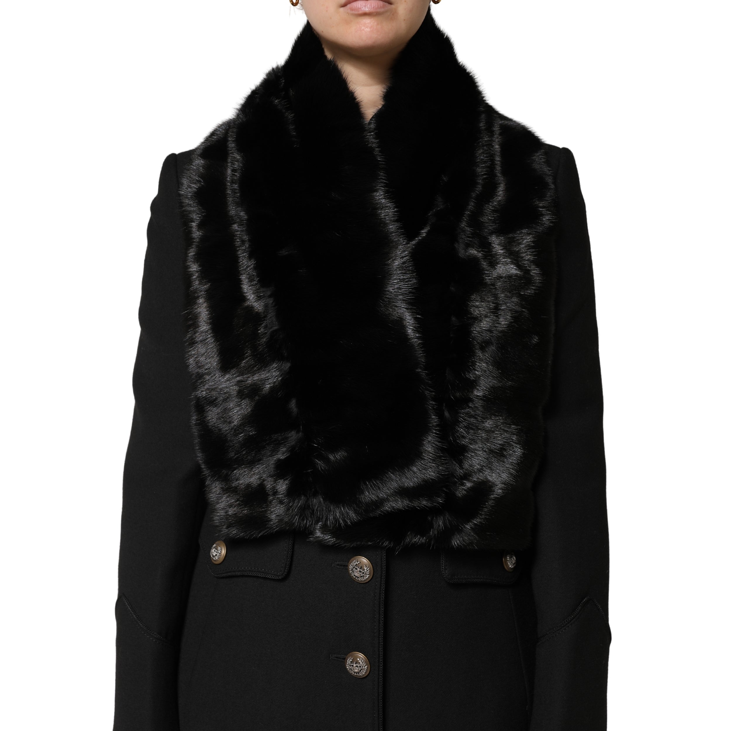 Dolce & Gabbana Black Fur Scarf Neck Wrap Cover Collar Scarf-2