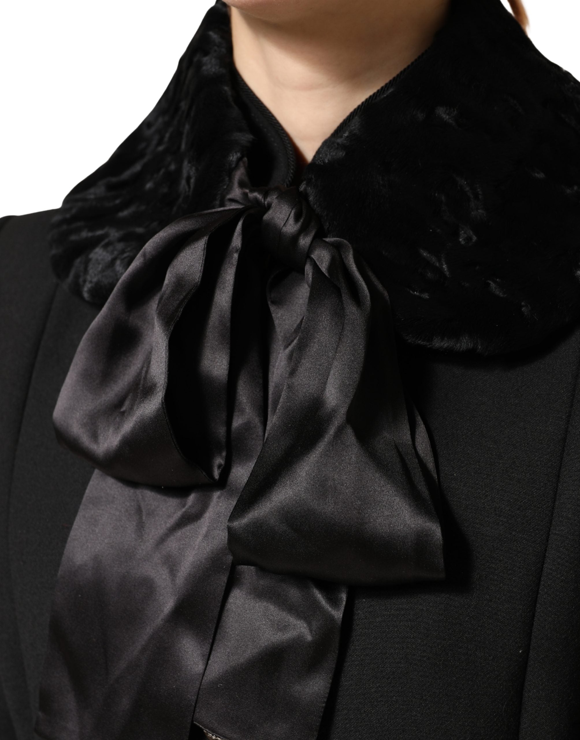 Dolce & Gabbana Black Lambskin Women's Neck Warmer Winter Scarf-4