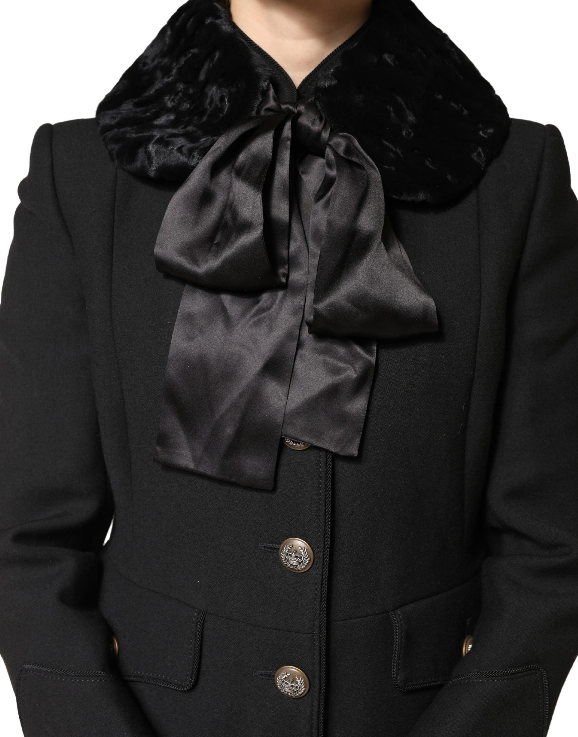Dolce & Gabbana Black Lambskin Women's Neck Warmer Winter Scarf-1
