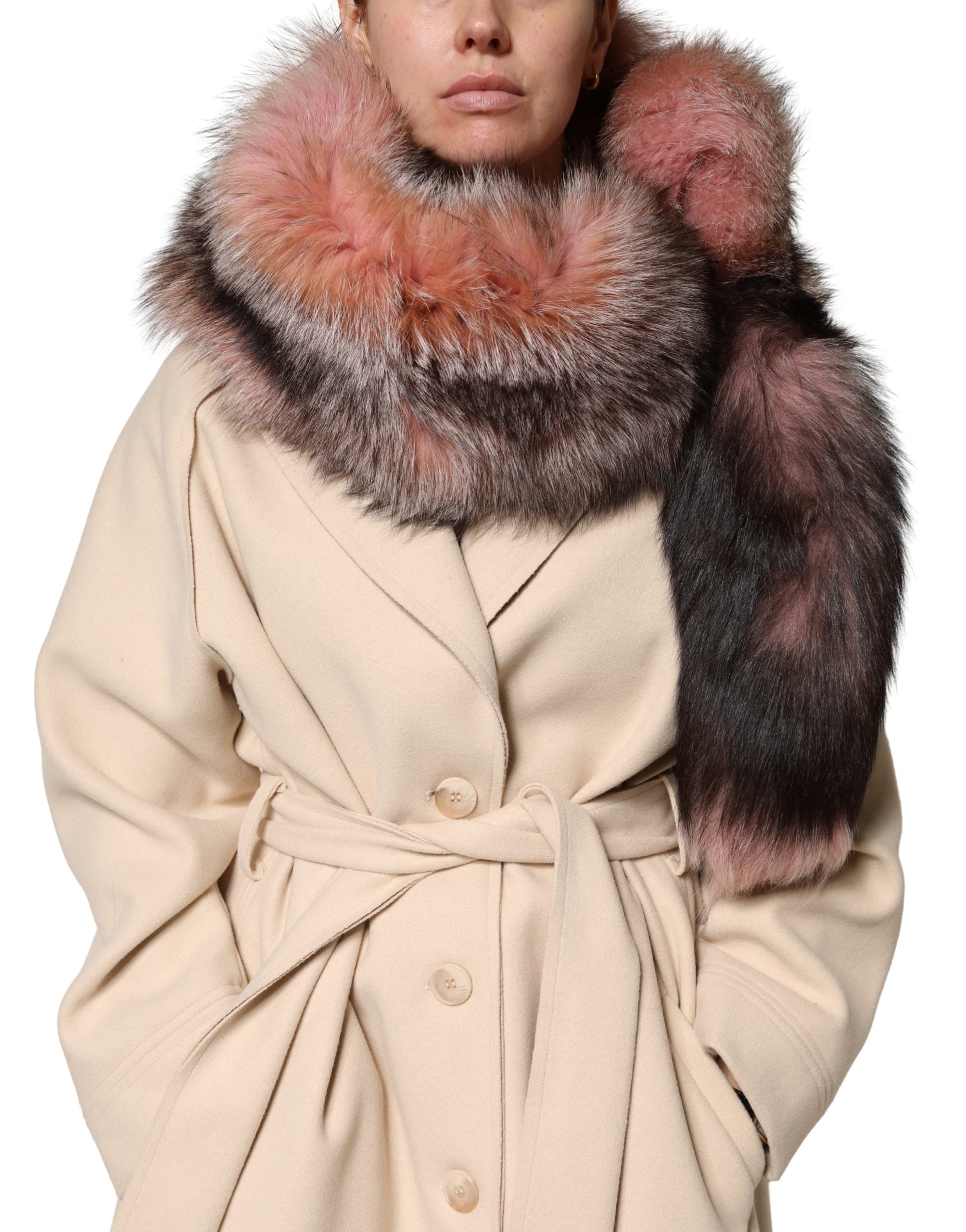 Dolce & Gabbana Pink Frost Fox Fur Neck Warmer Winter Scarf-2