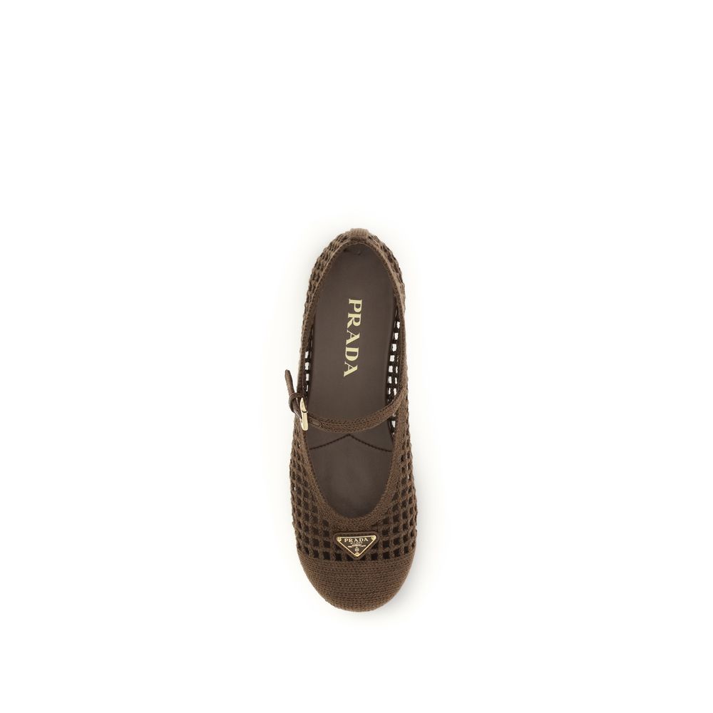 Prada brown cotton ballerina flats-4