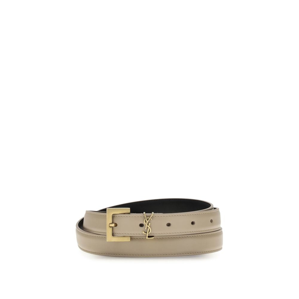 Saint Laurent Beige Calf Leather Bos Taurus Thin Belt-1