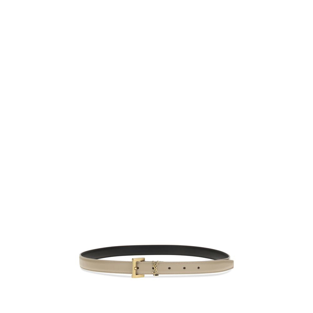 Saint Laurent Beige Calf Leather Bos Taurus Thin Belt-2