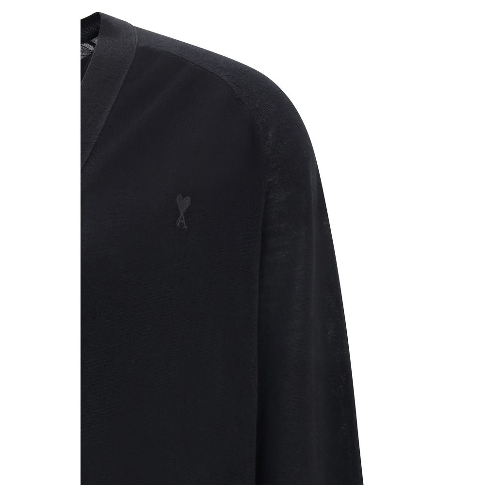 Ami Paris Black Merino Wool Cardigan-3