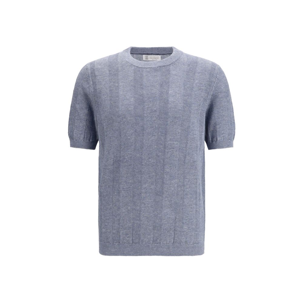 Brunello Cucinelli Blue Linen T-Shirt-1