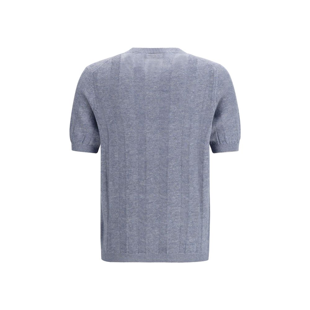 Brunello Cucinelli Blue Linen T-Shirt-2