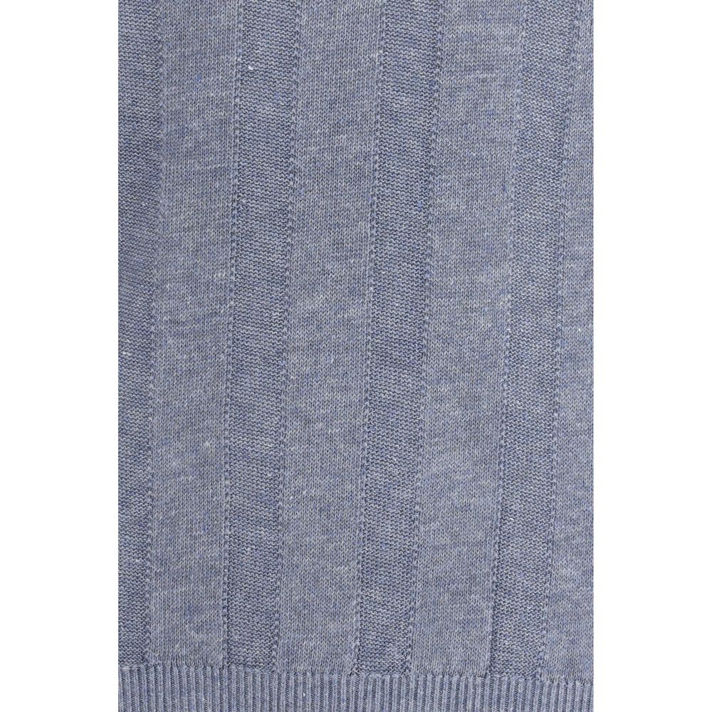 Brunello Cucinelli Blue Linen T-Shirt-3
