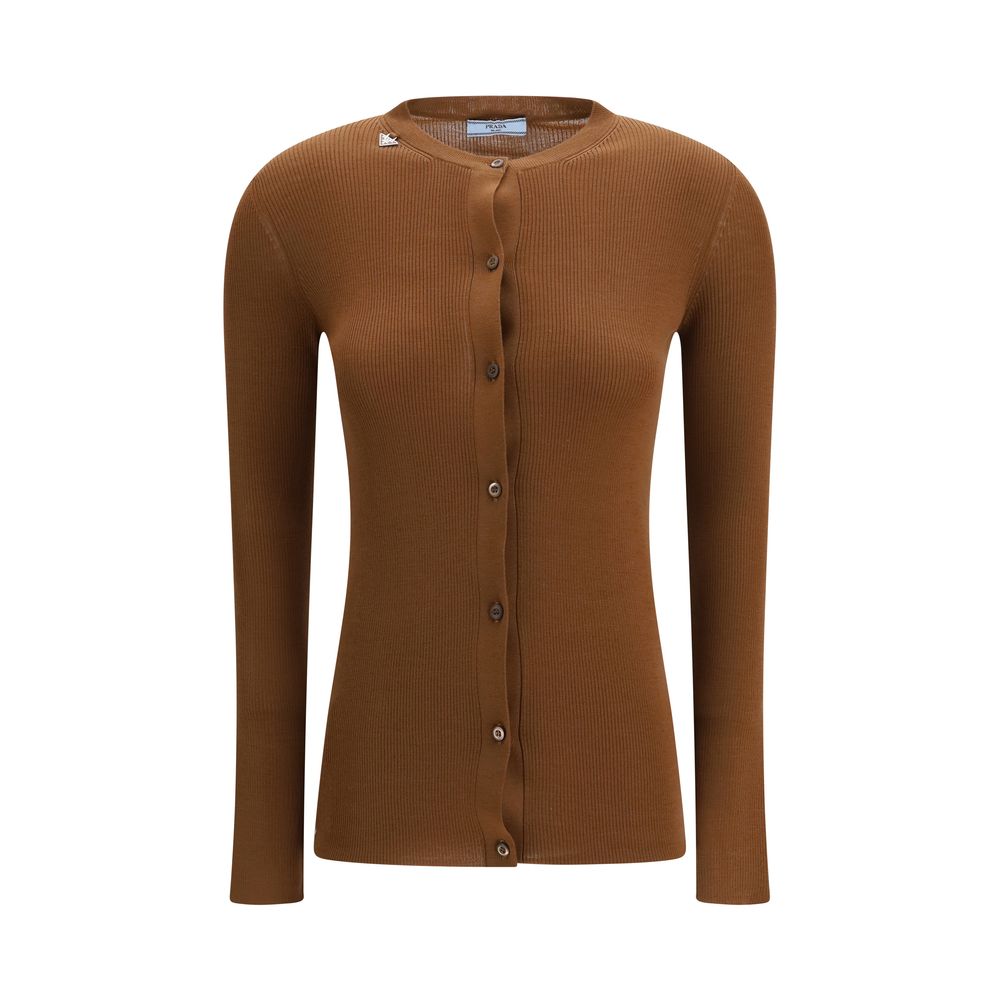 Prada Brauner Strickcardigan aus Fleece-Wolle-1