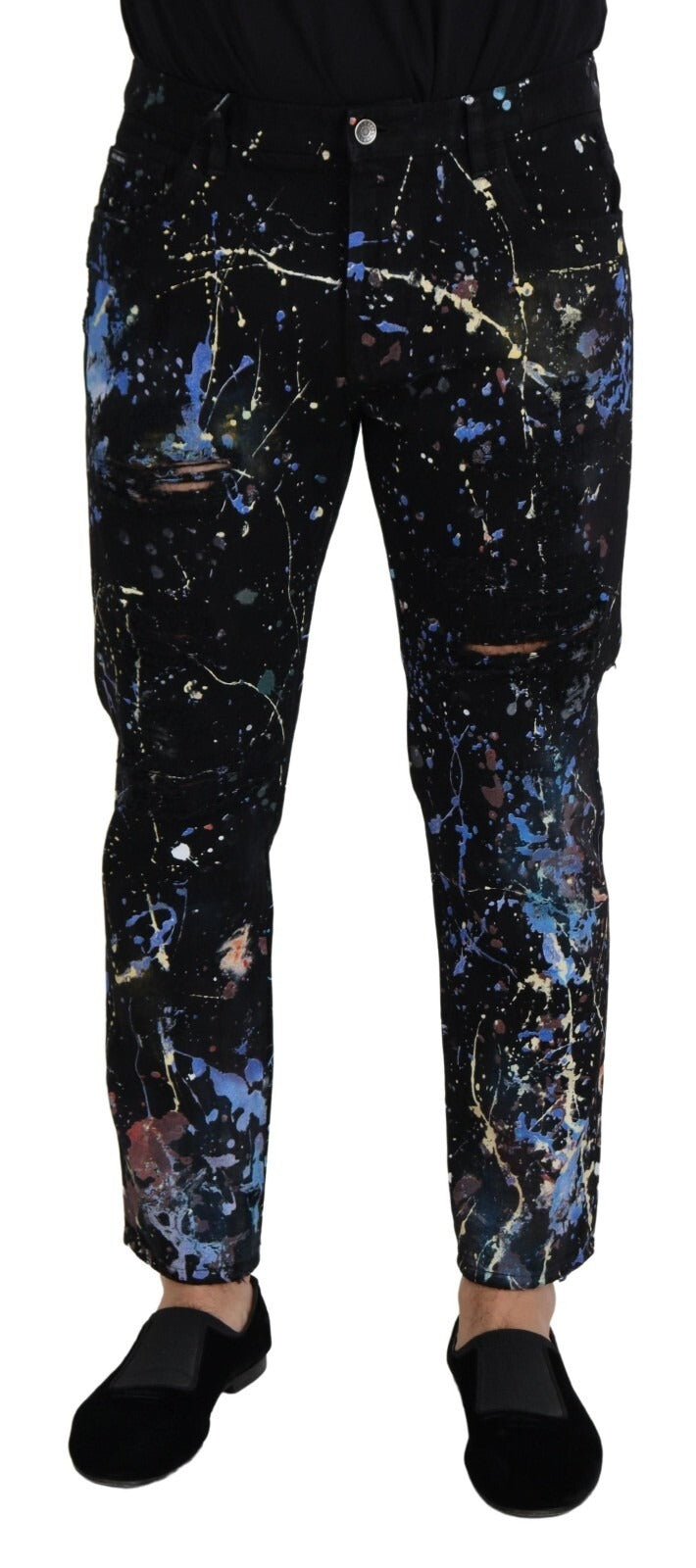 Dolce & Gabbana Black cotton jeans with paint-splatter print-2