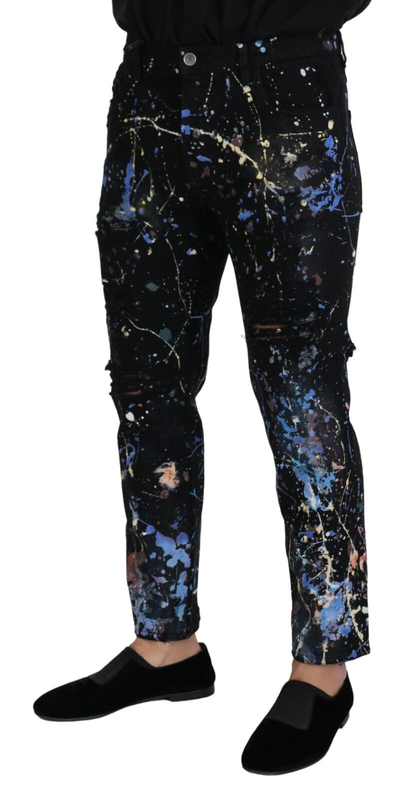 Dolce & Gabbana Black cotton jeans with paint-splatter print-3