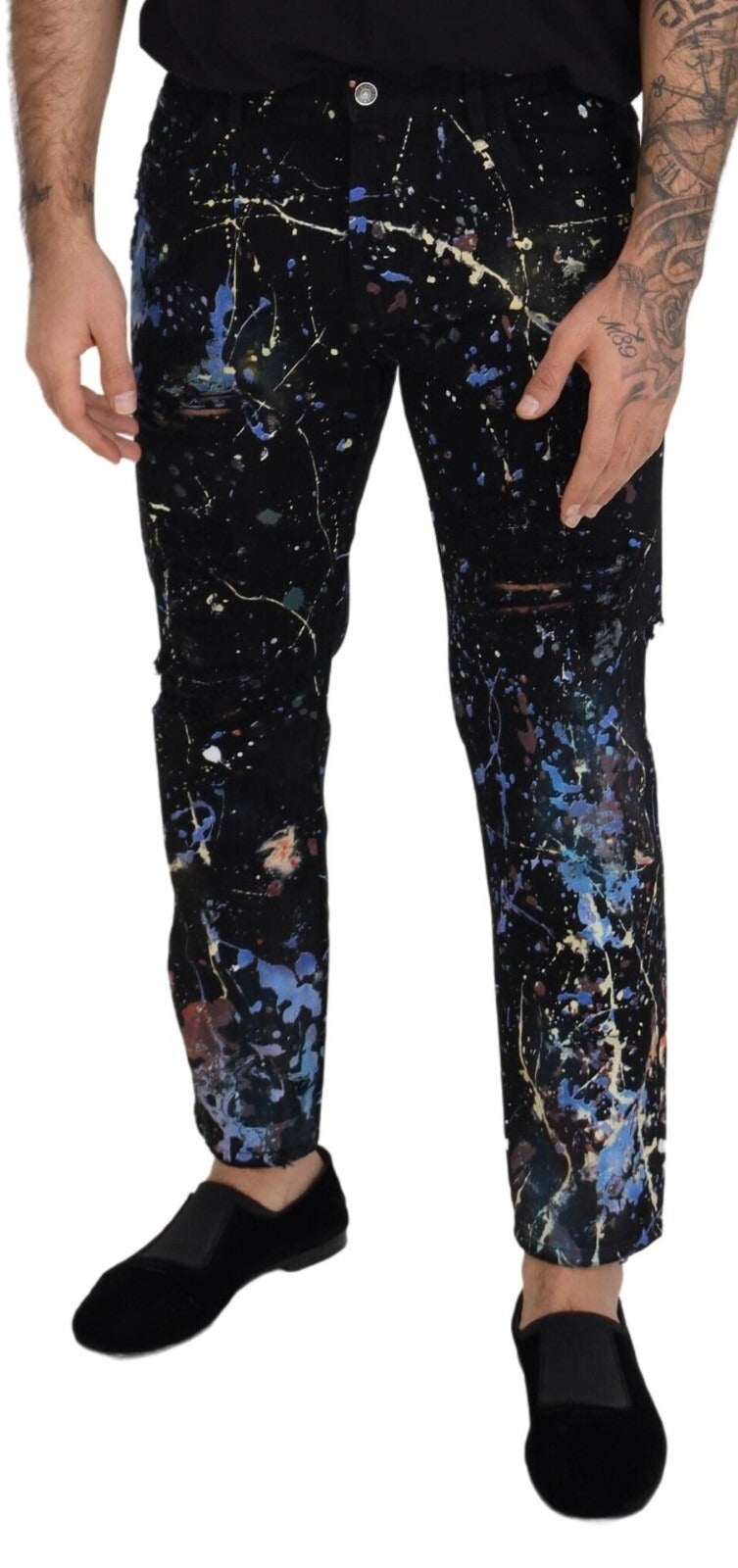 Dolce & Gabbana Black cotton jeans with paint-splatter print-5