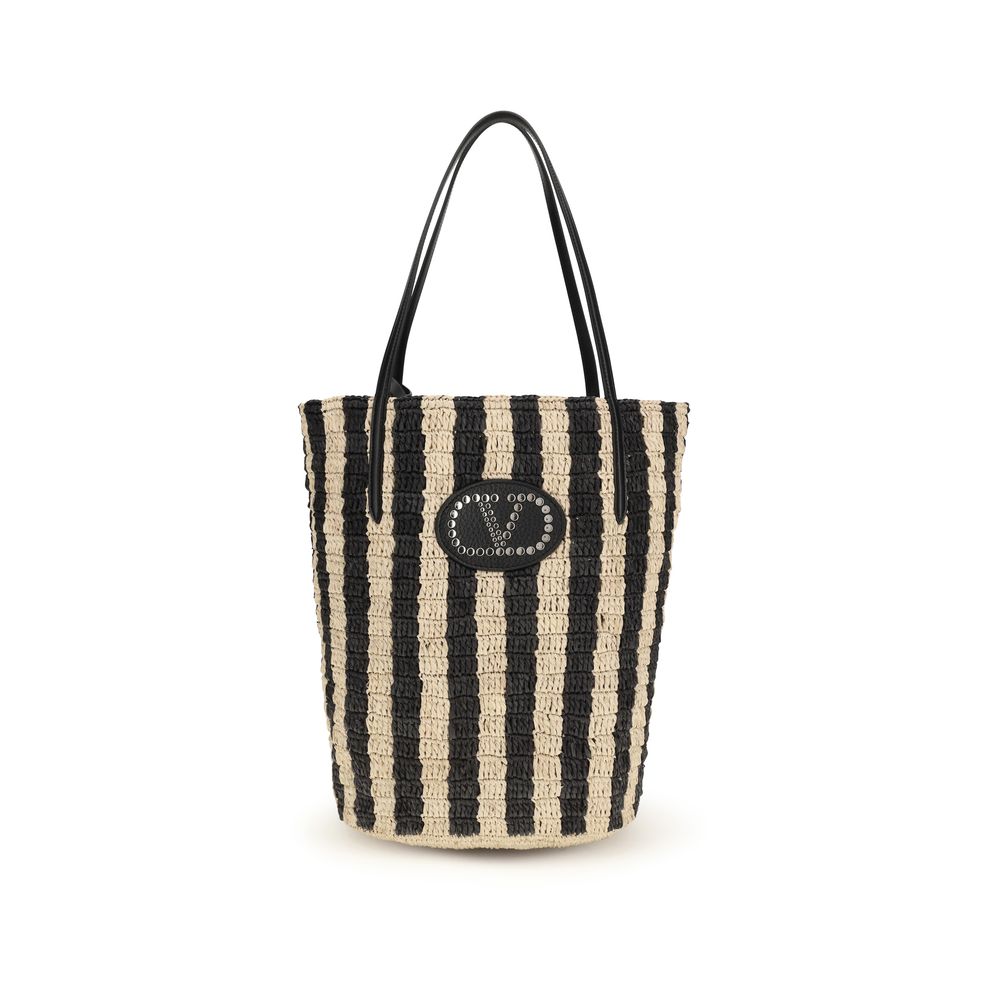 Valentino Garavani Schwarze Raffia-Eimer-Tasche-1