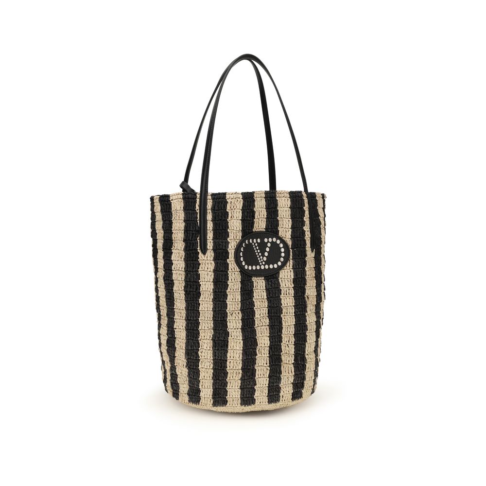 Valentino Garavani Schwarze Raffia-Eimer-Tasche-2