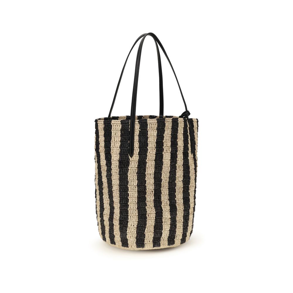 Valentino Garavani Schwarze Raffia-Eimer-Tasche-3