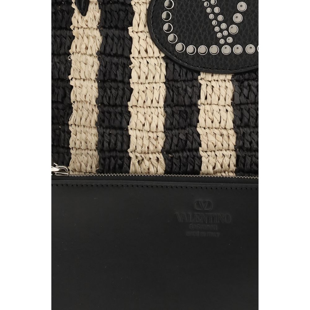 Valentino Garavani Schwarze Raffia-Eimer-Tasche-4