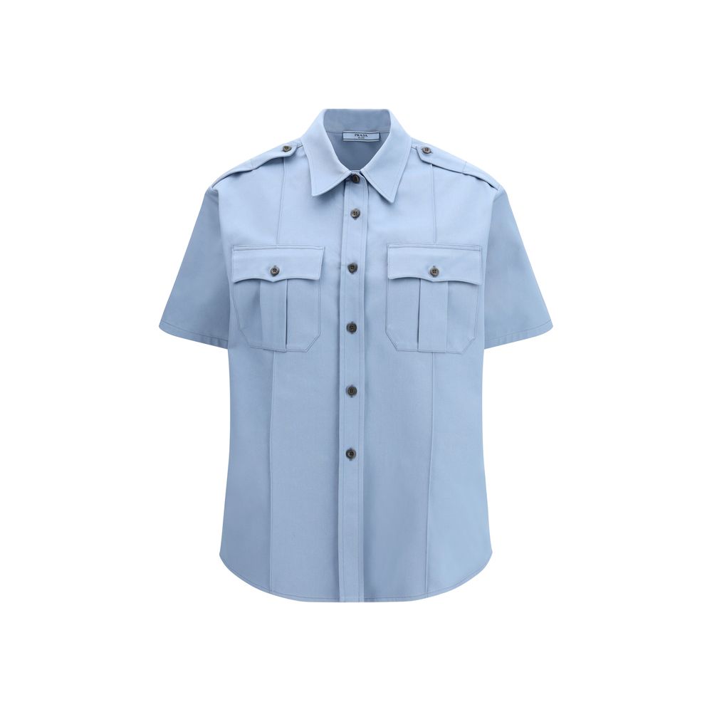 Prada Blaues Baumwoll-Kurzarmhemd-1