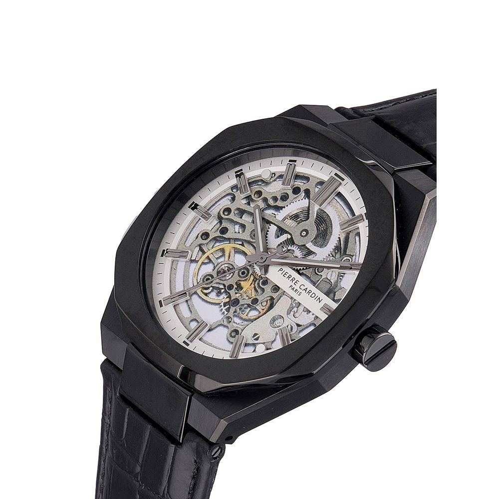 Pierre Cardin Schwarze Lederkleideruhr-2