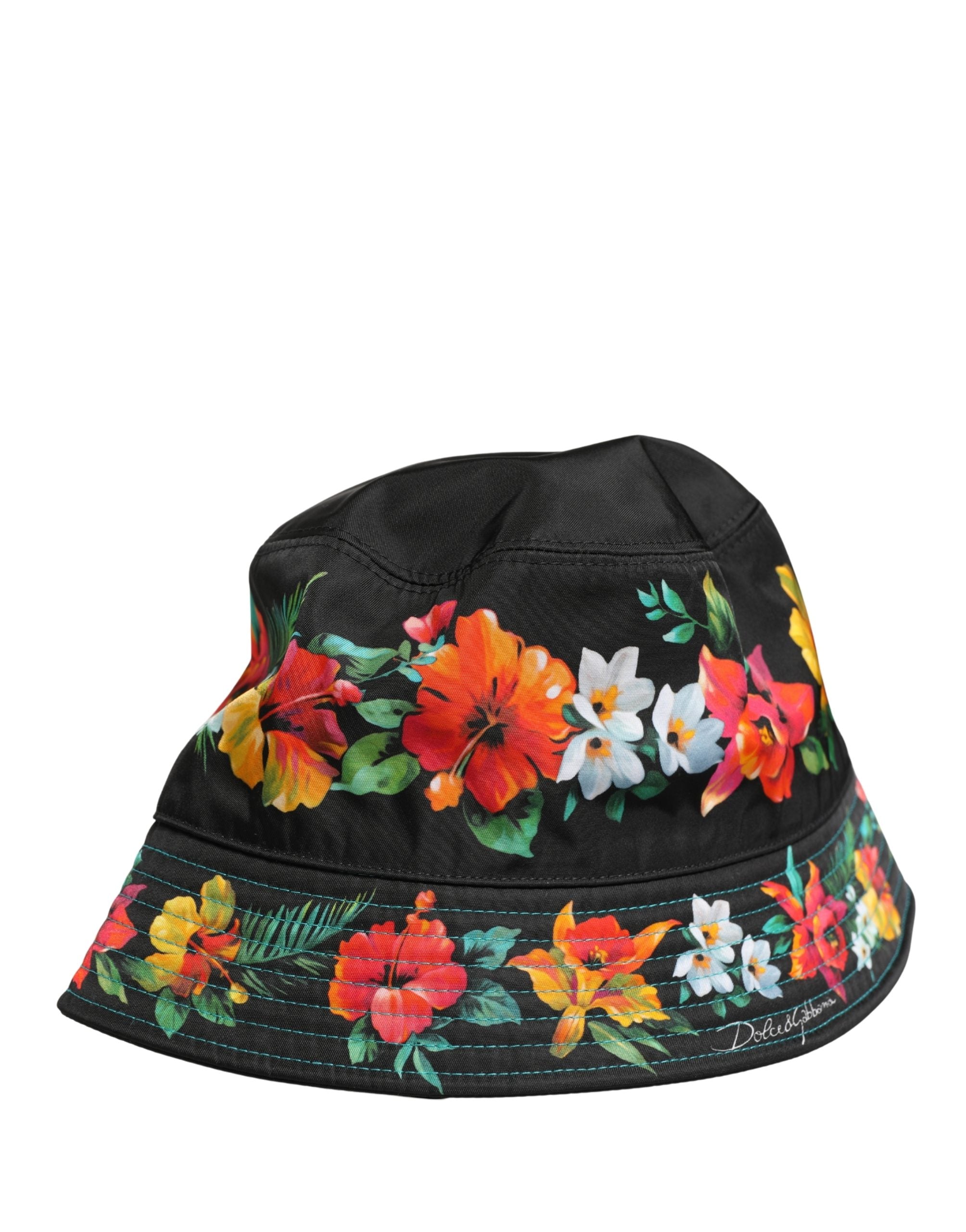 Dolce & Gabbana Men's Black Floral Print Nylon Bucket Hat-2