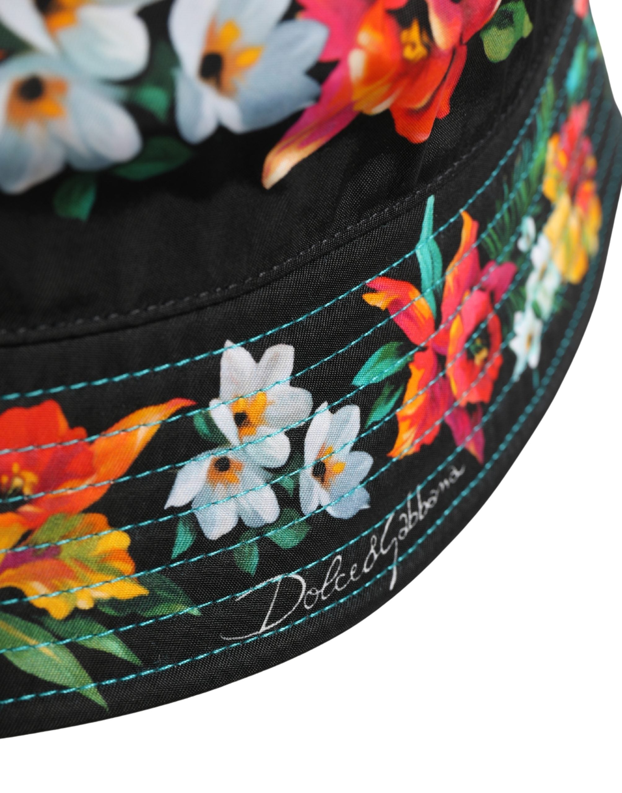 Dolce & Gabbana Men's Black Floral Print Nylon Bucket Hat-3
