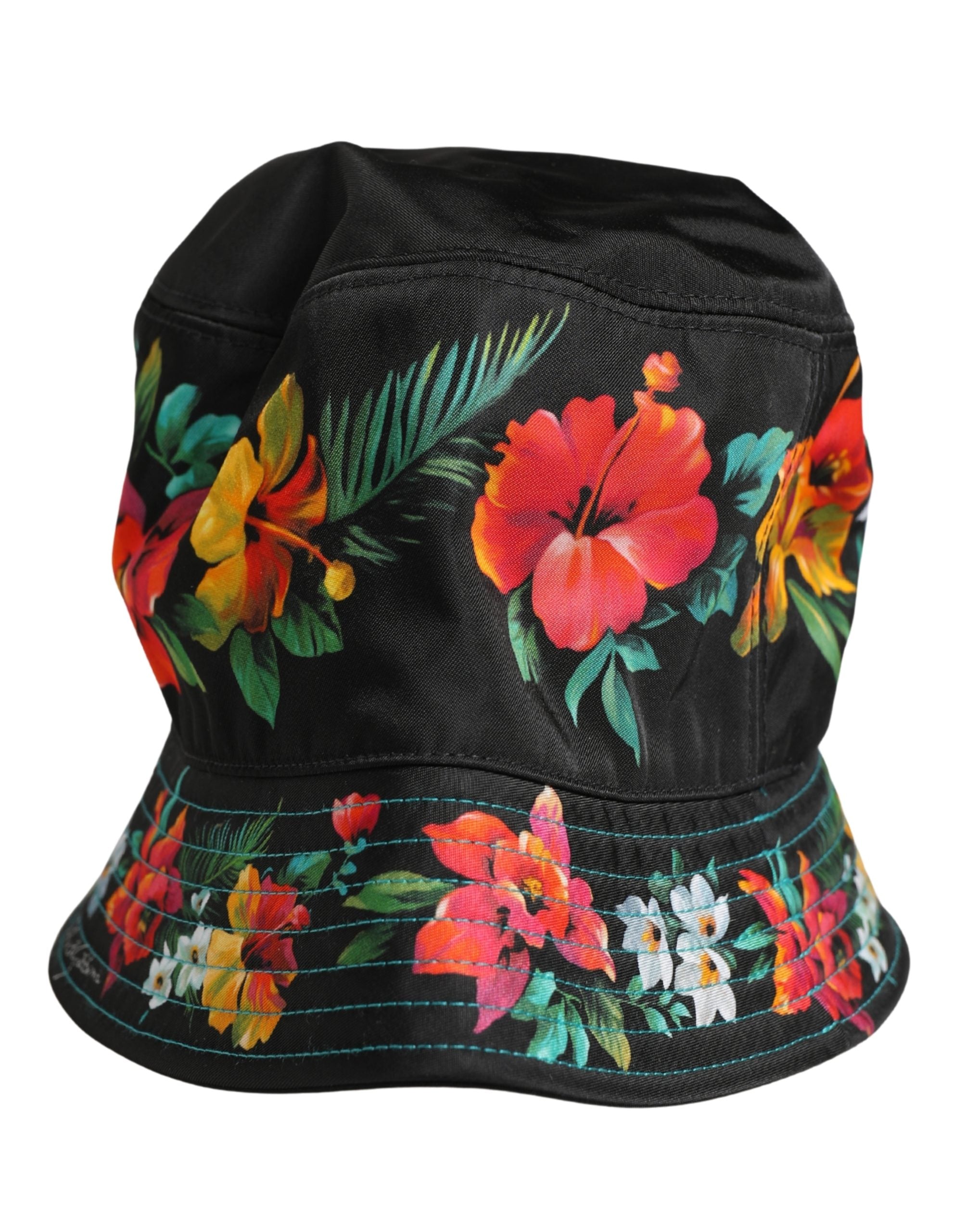 Dolce & Gabbana Men's Black Floral Print Nylon Bucket Hat-4