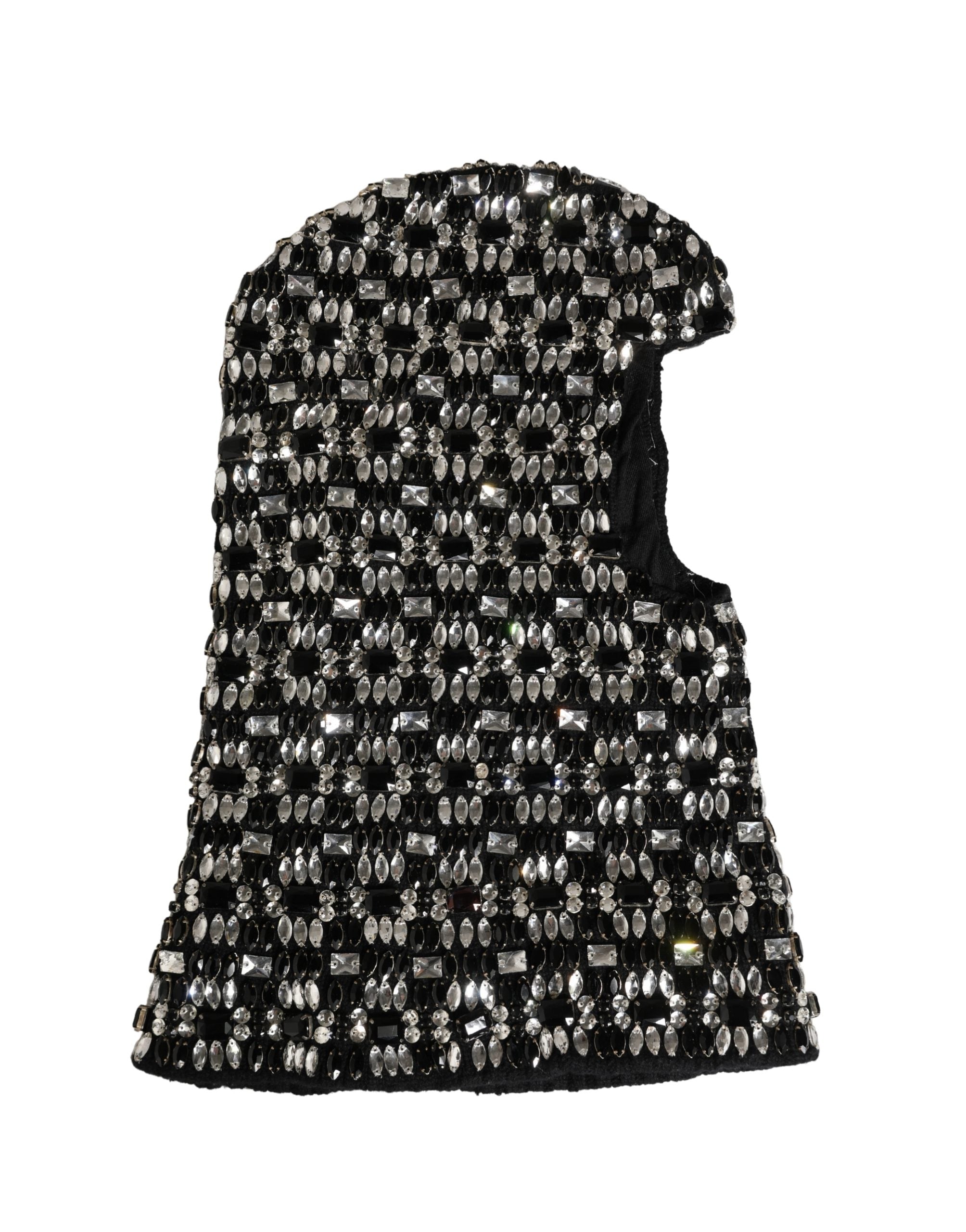 Dolce & Gabbana Black Wool Balaclava with Crystal Embellishment-2
