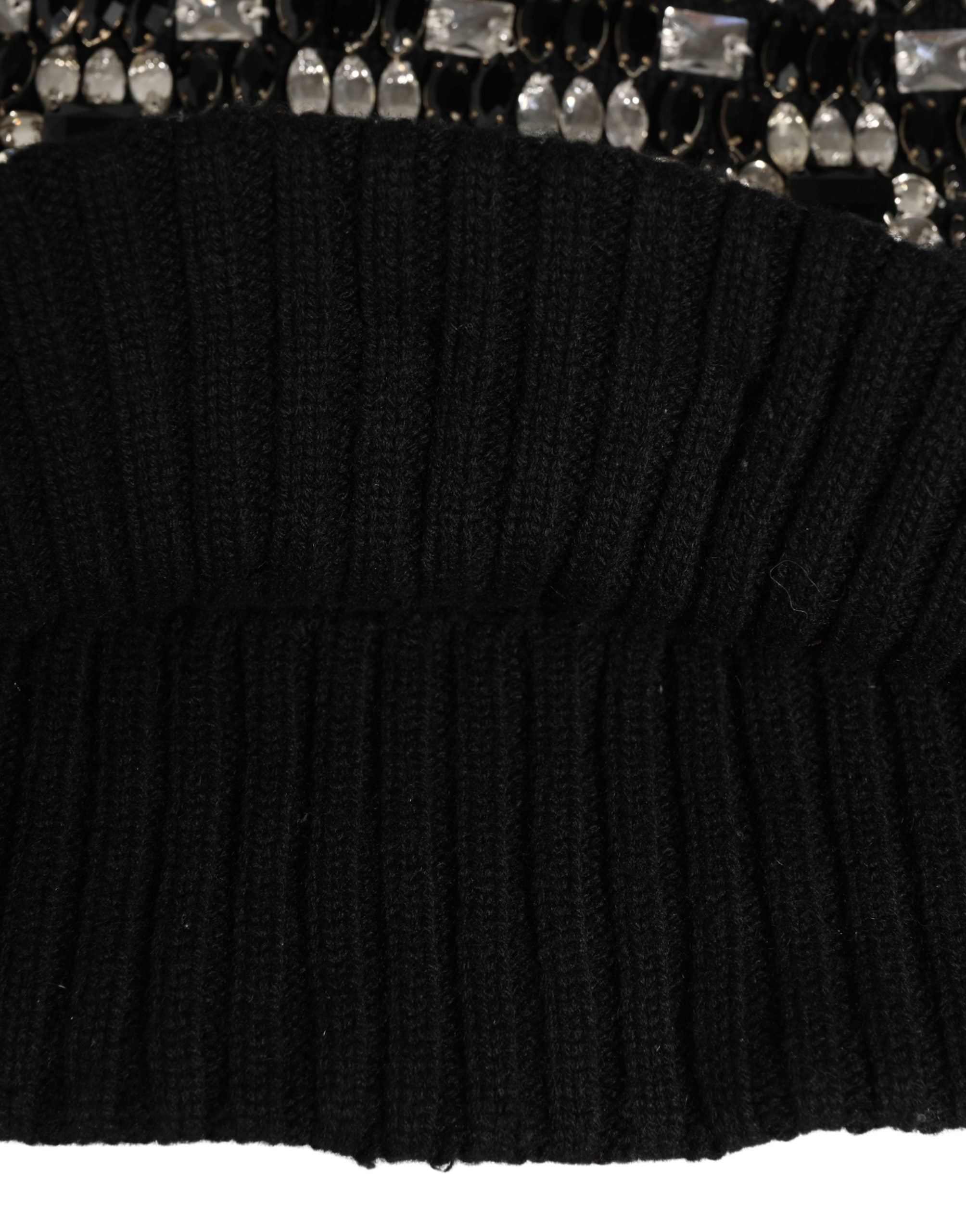 Dolce & Gabbana Black Wool Balaclava with Crystal Embellishment-4