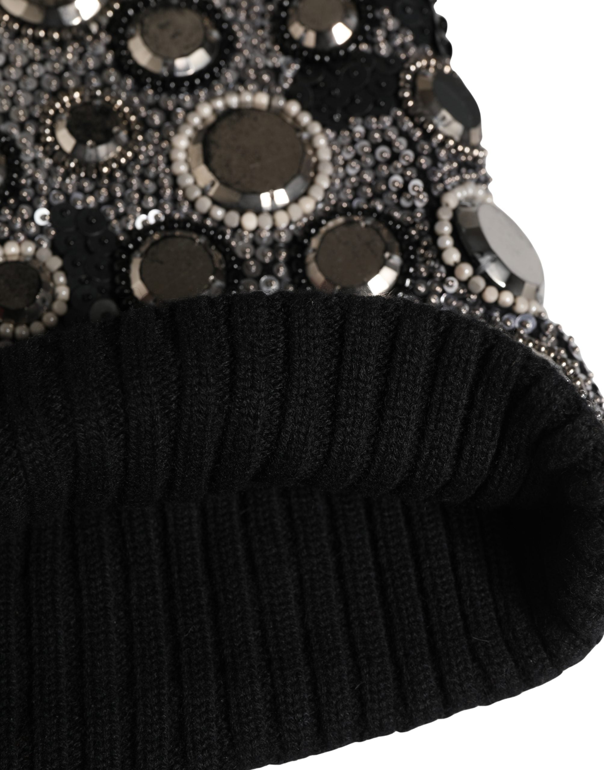 Dolce & Gabbana Black Wool Balaclava with Crystal Embellishment-3