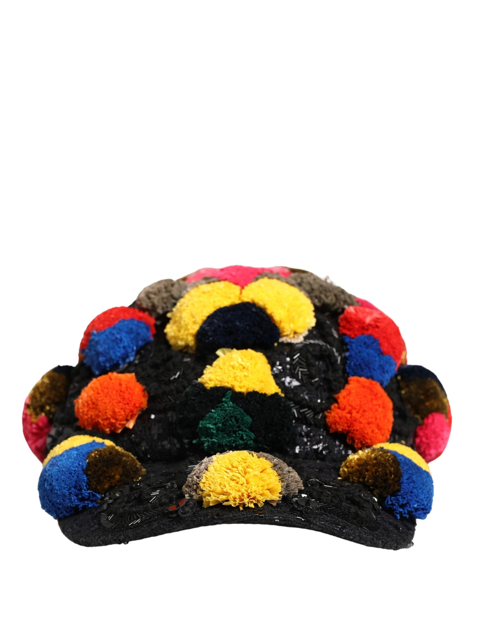 Dolce & Gabbana Hat with Multicolor Pom-Poms and Sequin Embellishment-3