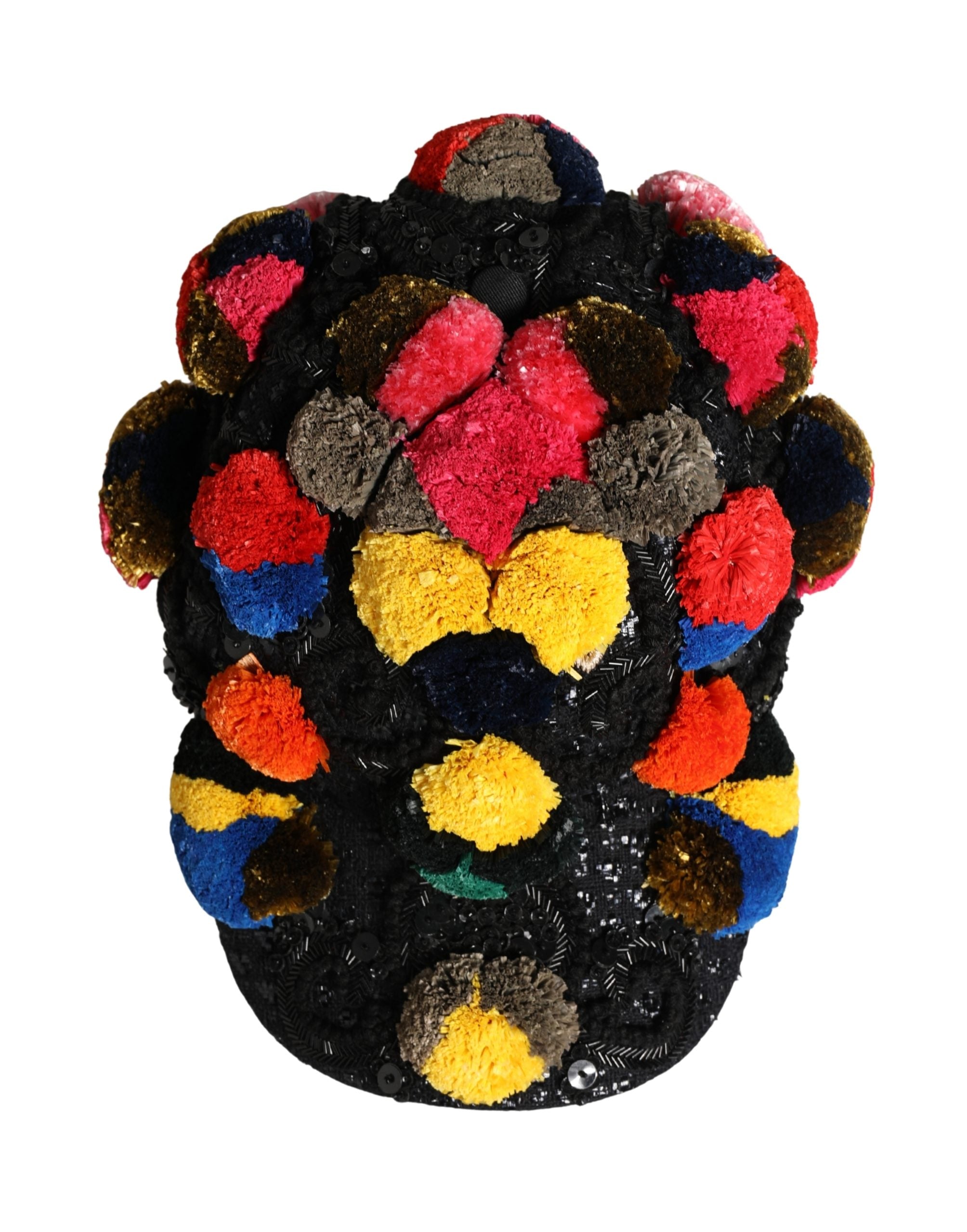 Dolce & Gabbana Hat with Multicolor Pom-Poms and Sequin Embellishment-4